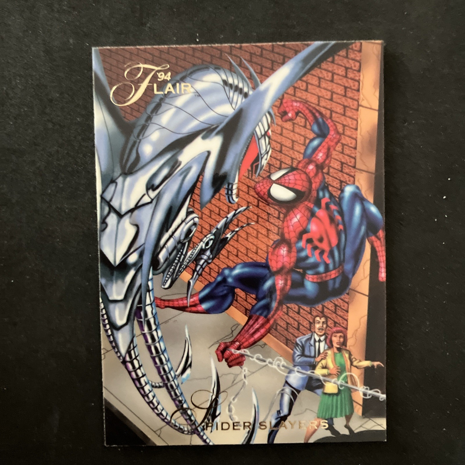 1994 Flair Marvel Universe Trading Card #92 Spider-Man - spider slayers 