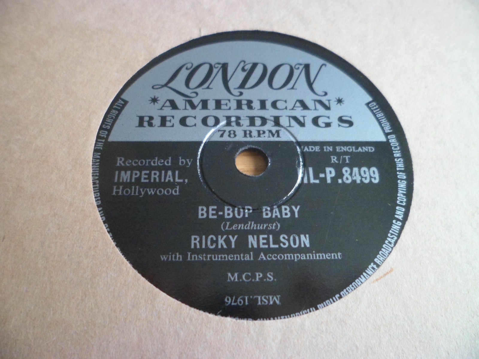 RICKY NELSON: BE-BOP BABY 1957 LONDON 78RPM RARE EX++/NM SUPERB