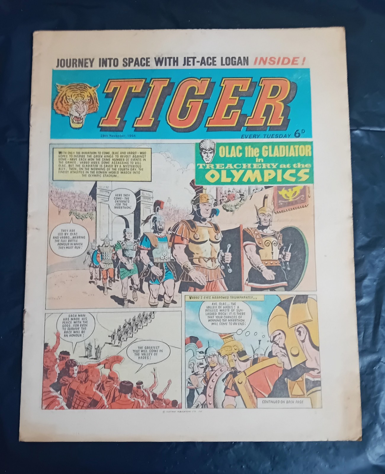 Tiger comic 28th November 1964. Roy of The Rovers/Olac the Gladiator. VGC