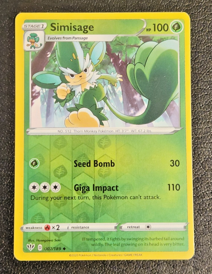 Carta Pokemon TCG Simisage 7/189 Reverse Holo (SWSH: LP Darkness Ablaze)