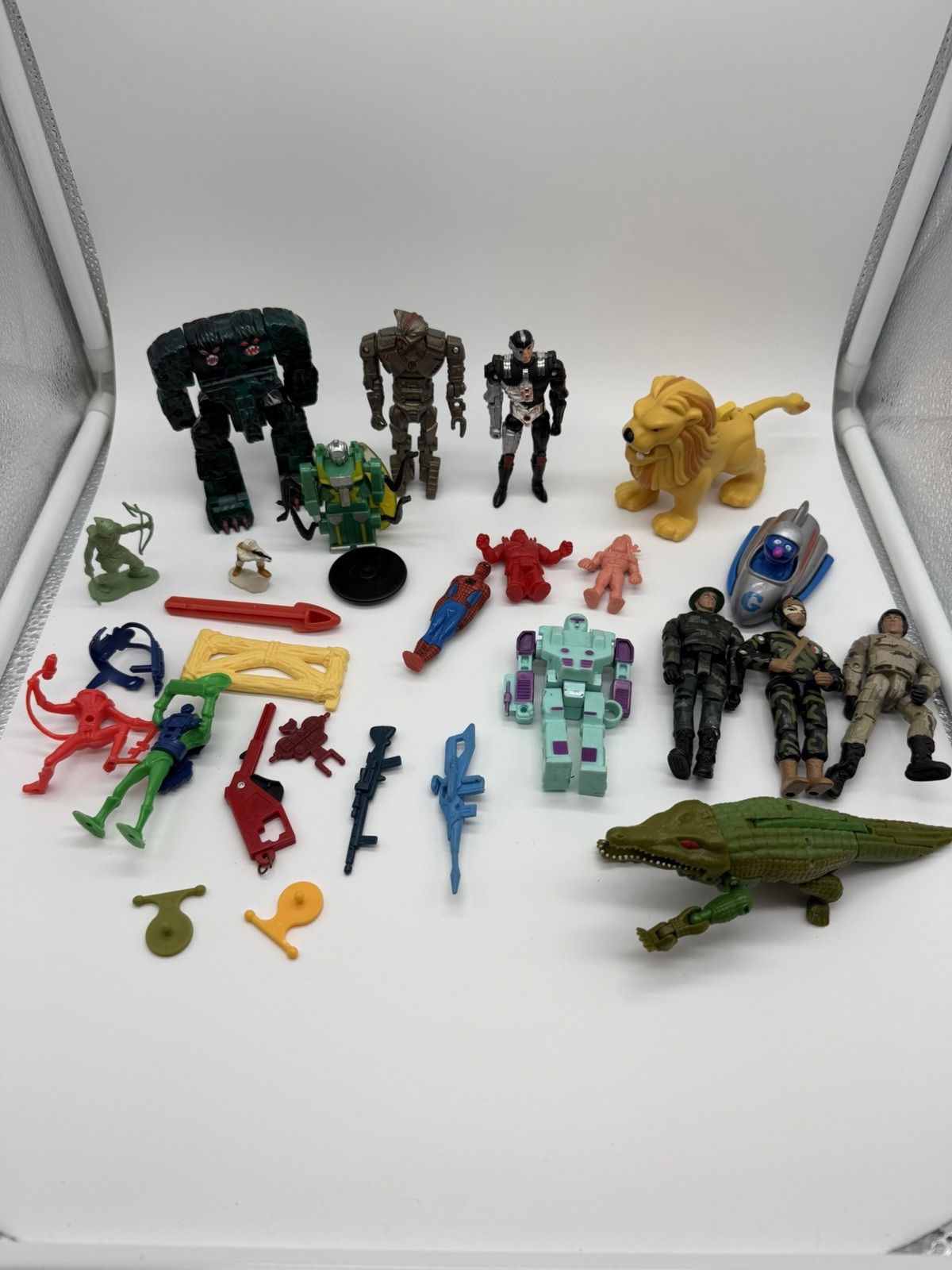 Enorme lotto giocattoli vintage Transformers Spacemen Bandai Captain Power Insecto-Bots vintage