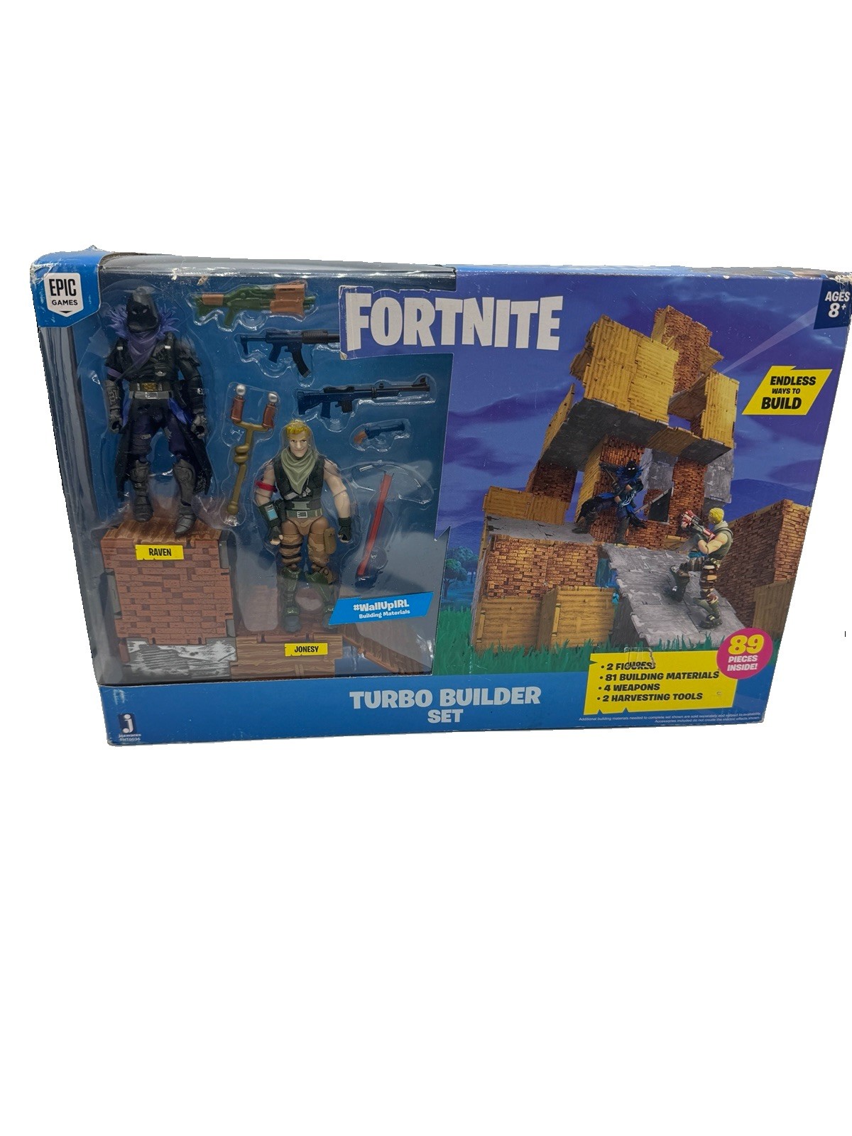 Fortnite Turbo Builder Set Confezione 2 Figure Raven Jonesy WallUp Materiali da Costruzione