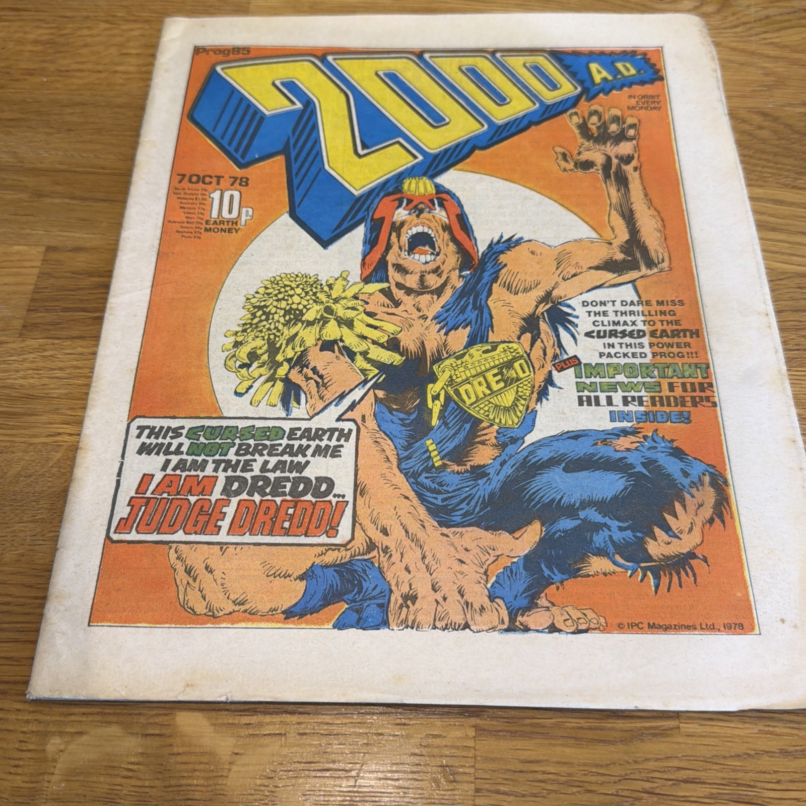2000 AD Prog 85 Judge Dredd Cursed earth Comic Newspaper 7 Oct 1978