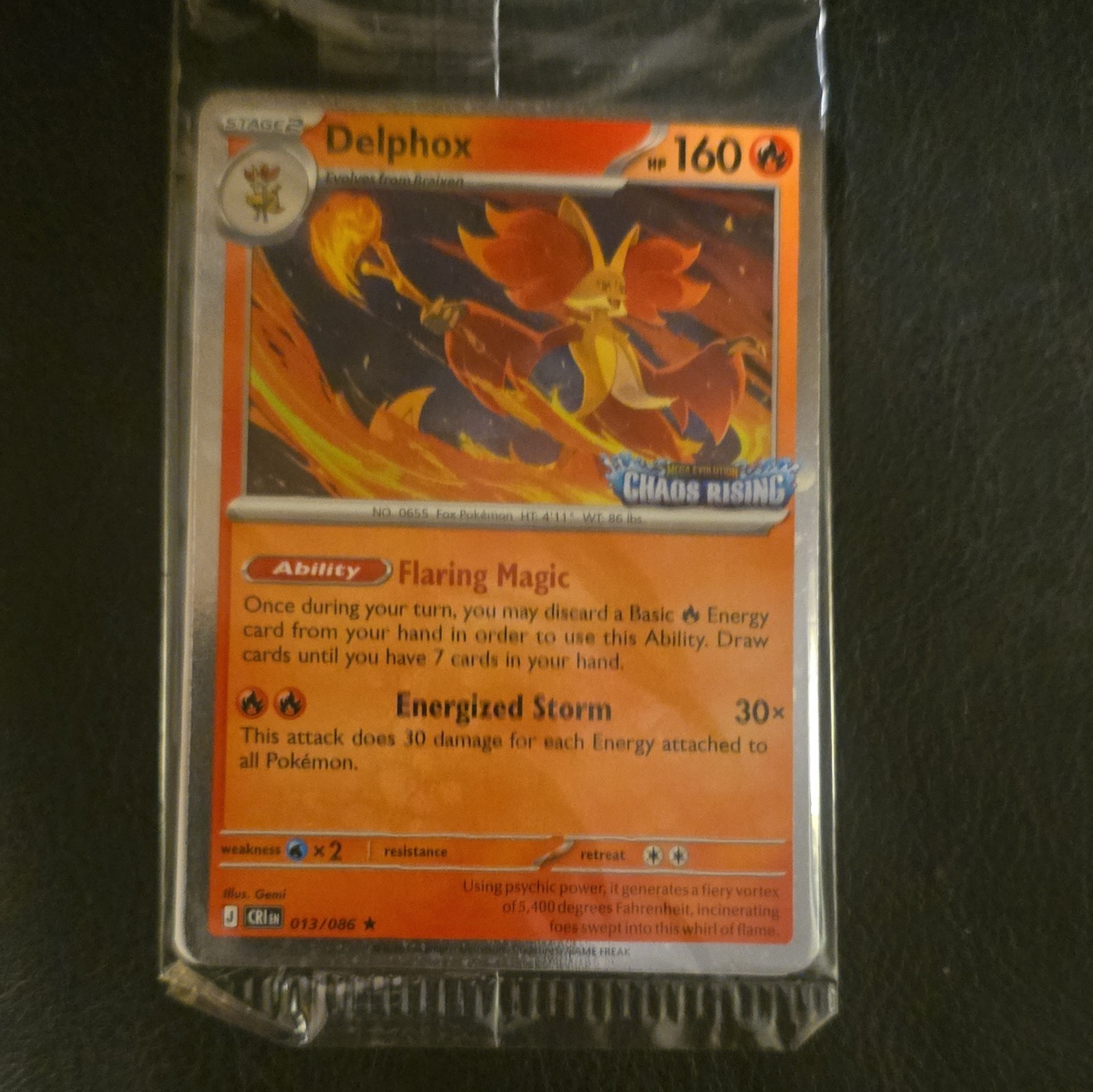 Delphox 013/086 Me04: Chaos Rising Holo Promo Stage 2 160 HP Inglese 2022