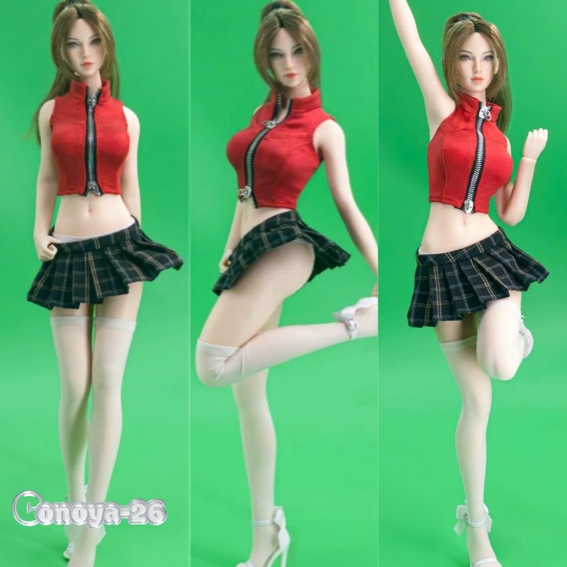 Abito gonna a quadri top senza maniche rosso 1/6 per figura femminile 12 pollici VCD-01A