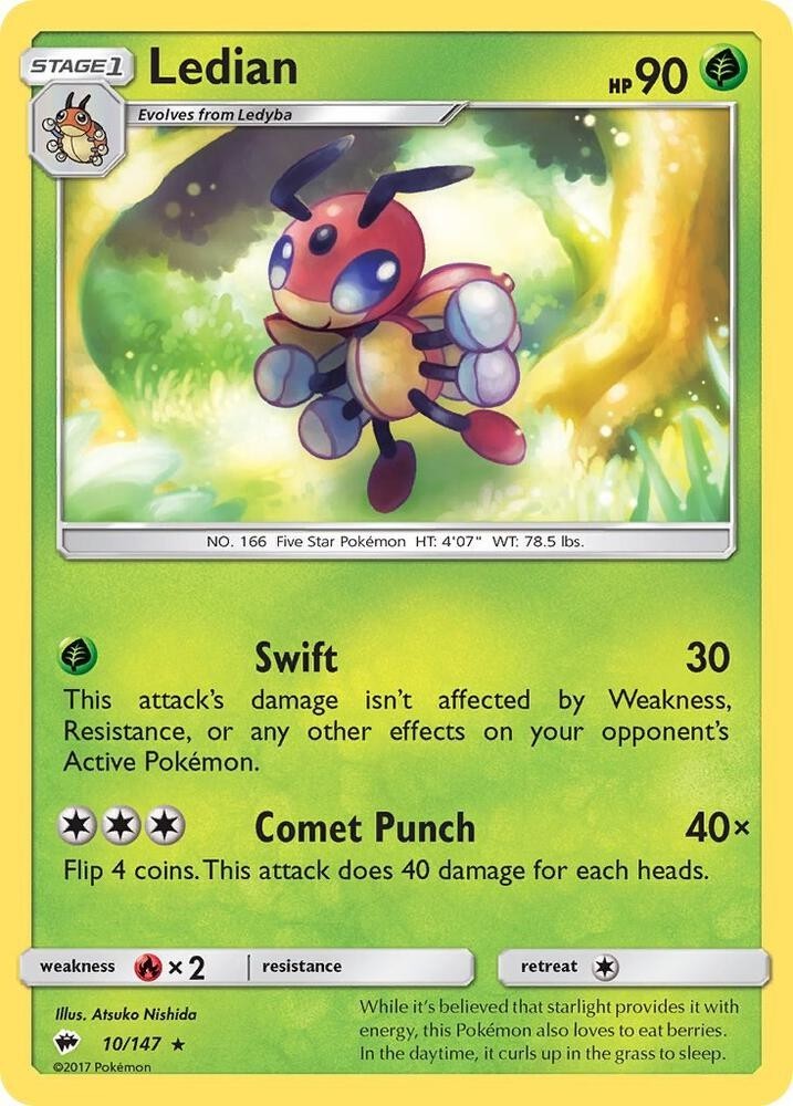 Ledian - 10/147 - Rare - SM Burning Shadows - Lightly Played