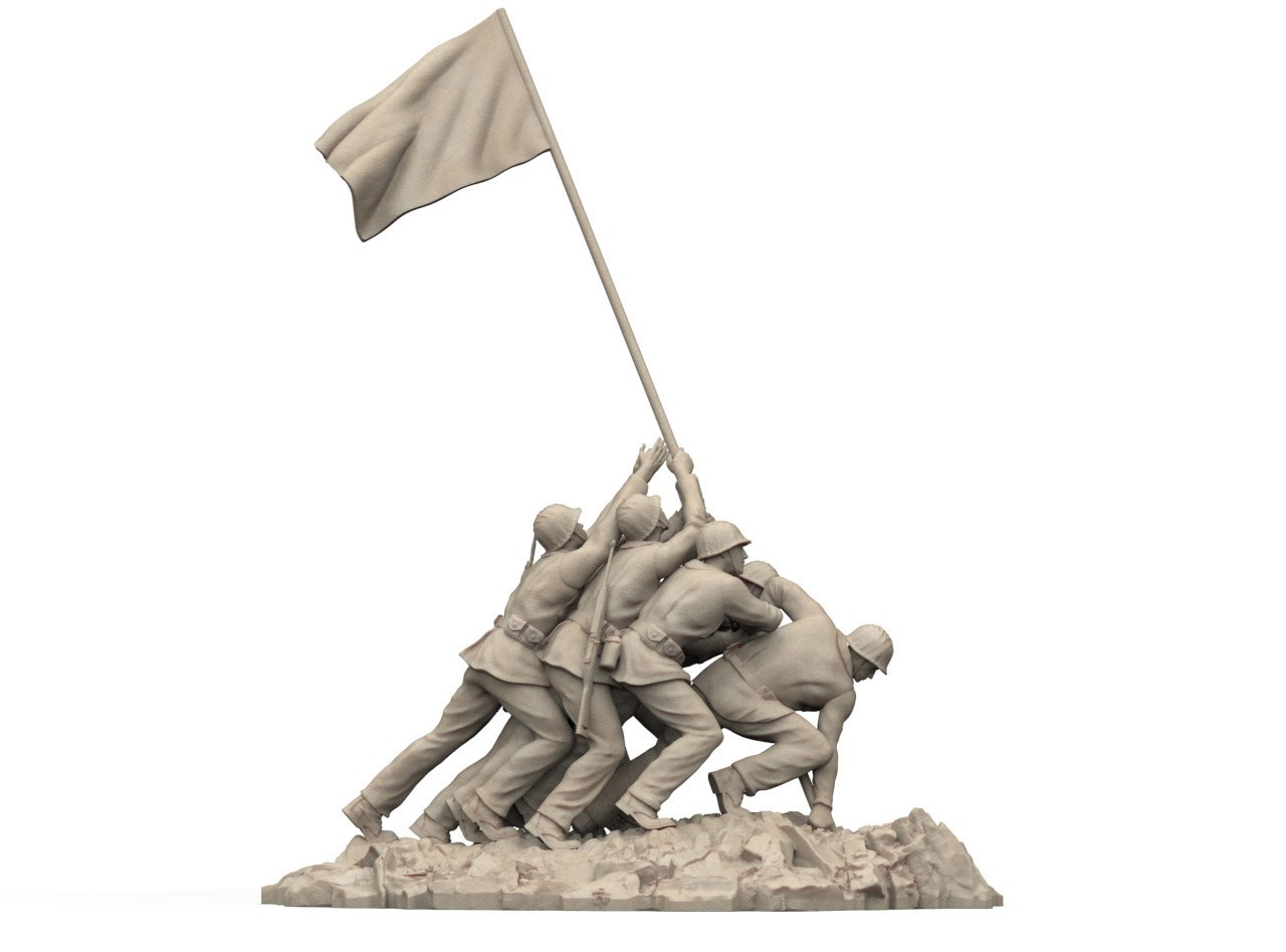 WW2 Figura Diorama Marines USA Iwo Jima Flag Alzata Non Dipinta Stampata in 3D
