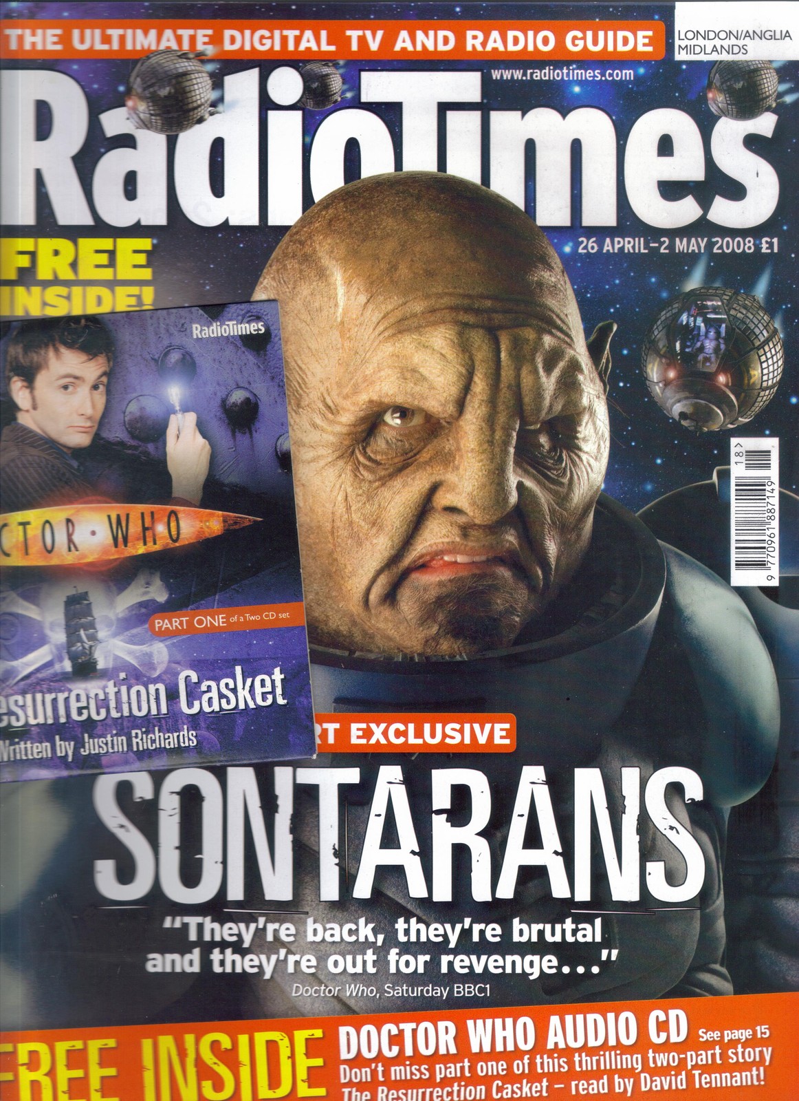 Radio Times Doctor Who April 2008 Sontarans plus free Doctor Who audio CD