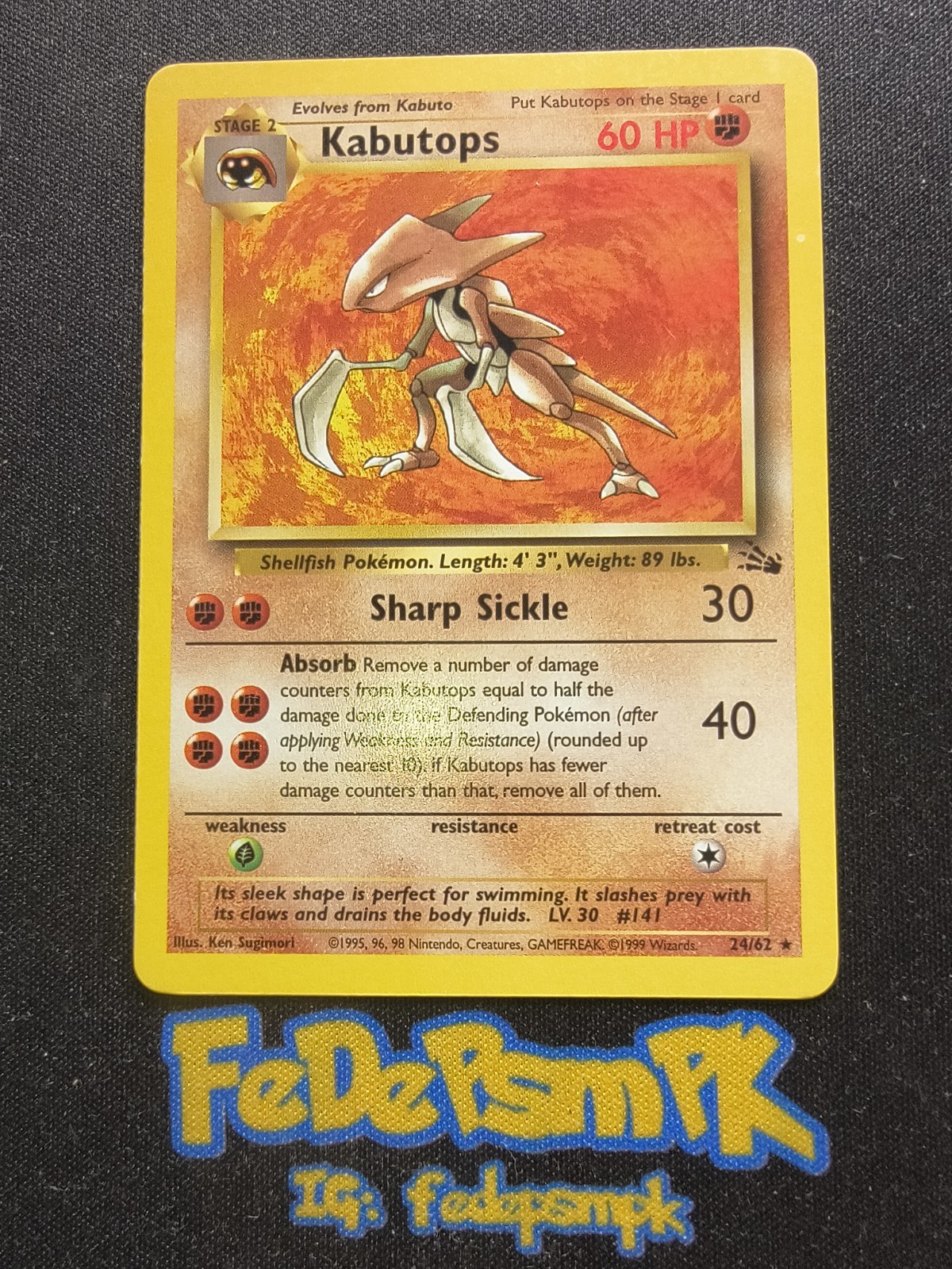 Carta Pokémon Kabutops 24/62 Fossil Eng Italiano  Rara A18 V