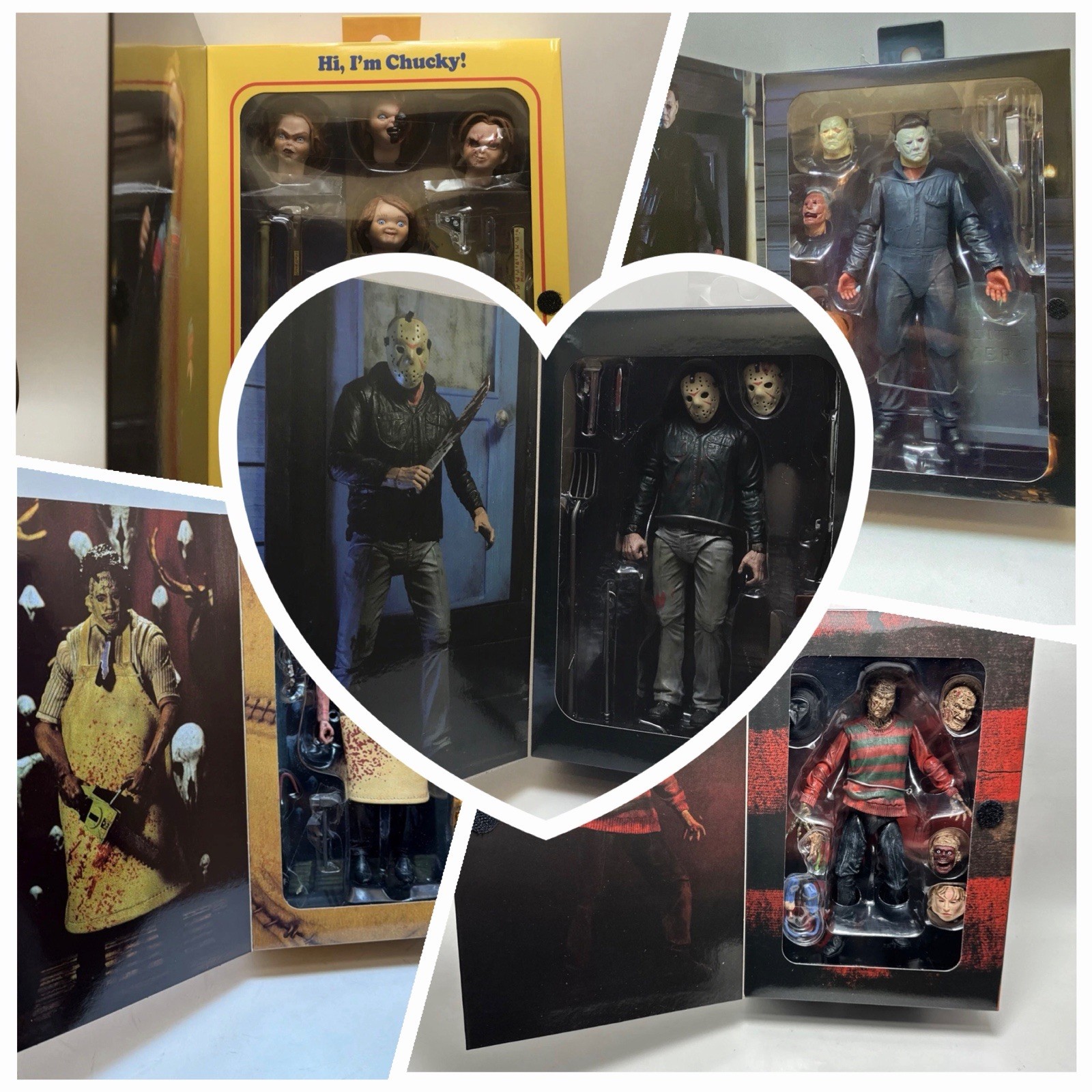 Lotto di 5 figure horror NECA Ultimate Leatherface, Jason, Myers, Chucky, Fred 7"