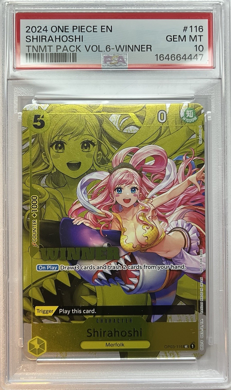 2024 ONE PIECE TOURNAMENT PACK VOL.6 WINNER #116 SHIRAHOSHI PSA 10
