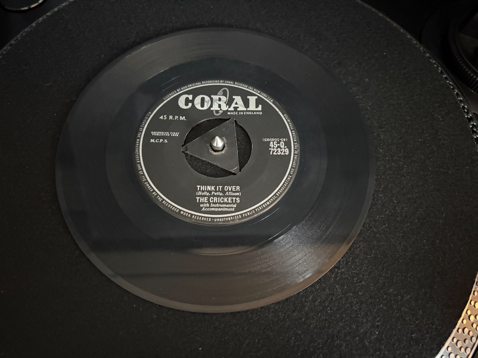 The Crickets Think It Over UK 1958 Coral 7" Vinyl VG