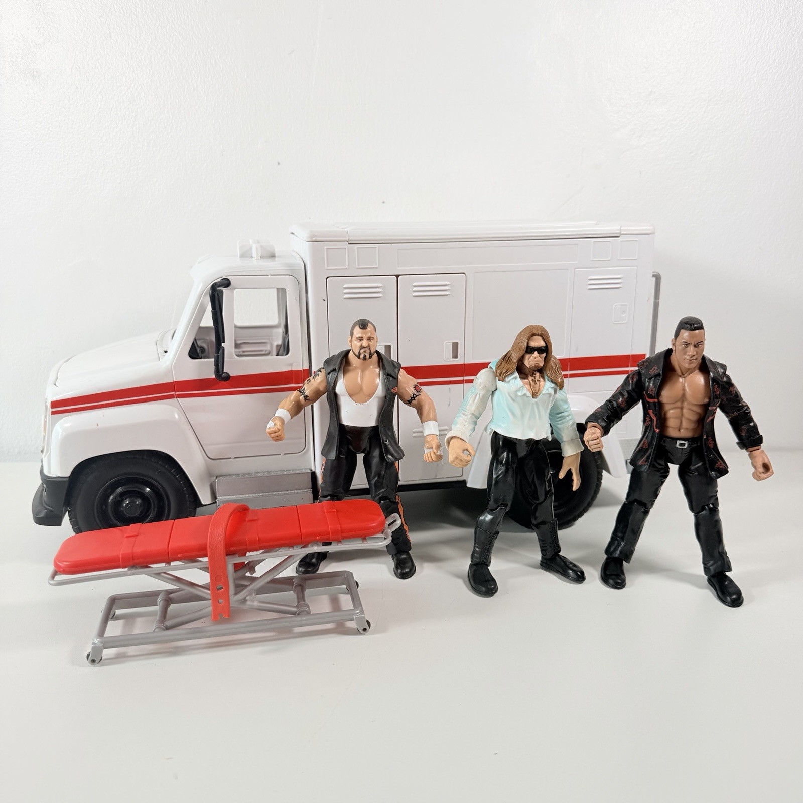 WWE Mattel Wrekkin Slambulance Truck with Stretcher and Wrestling Figures
