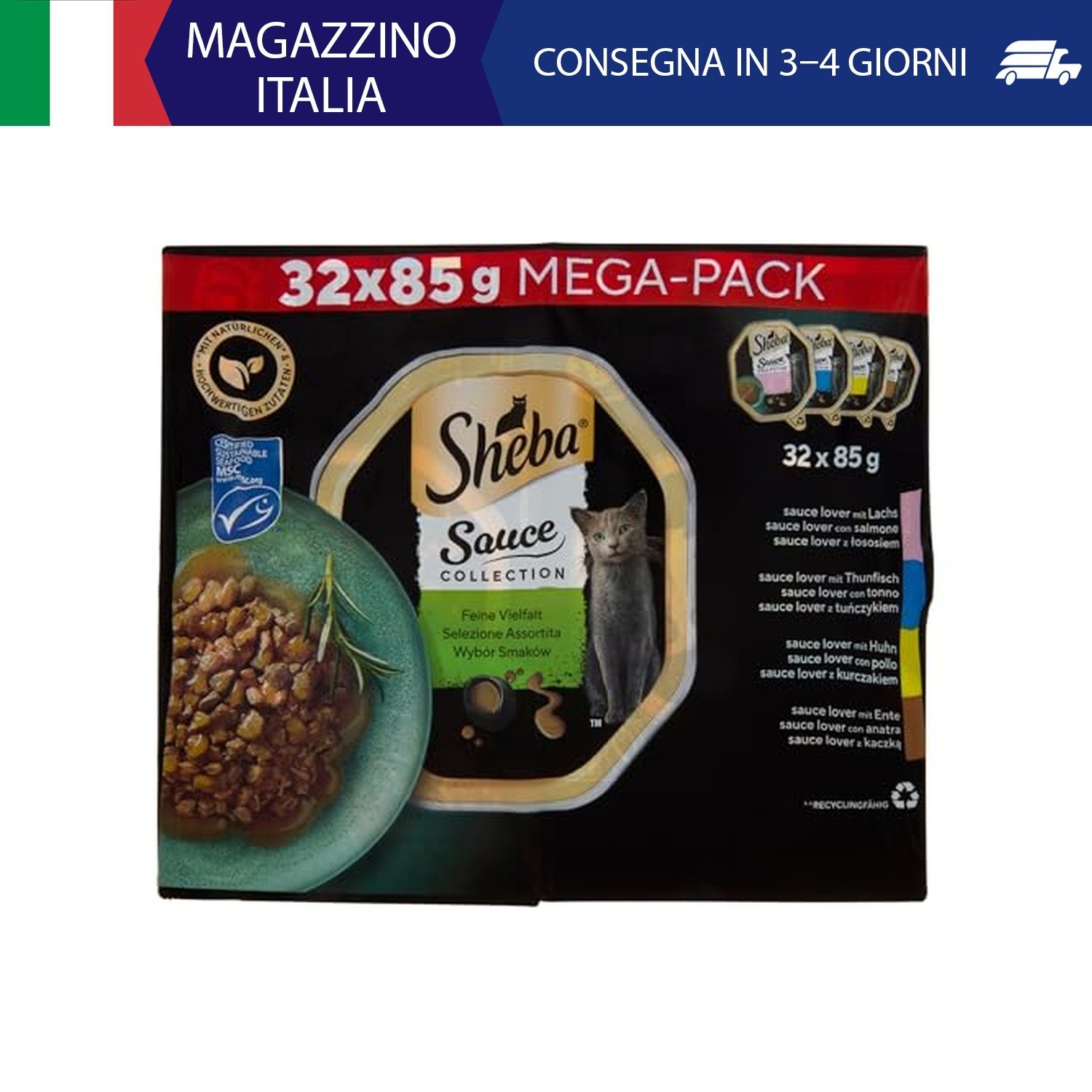 Sheba Sauce Collection Selezione Assortita Cibo Umido per Gatti, 32 Vaschette da