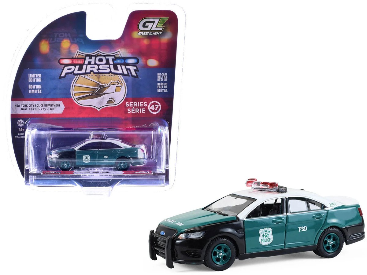 2014 Ford Taurus Green Black White Top 47 1/64 Diecast Model Car - Greenlight