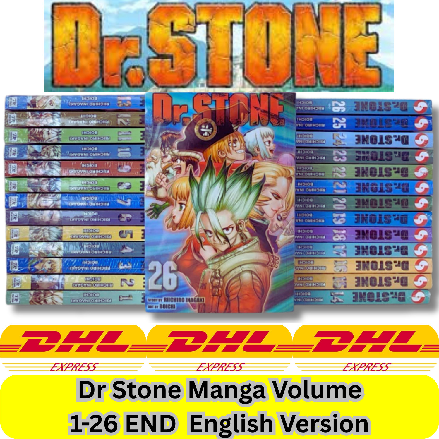 Dr Stone Manga Inglese Volume 1-26 Half/Full Set Fumetto Nuovo di Riichiro Inagaki