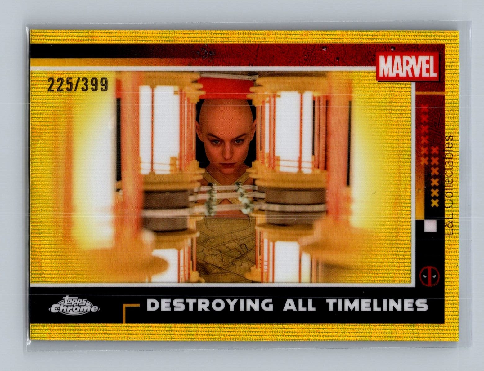 2025 Topps Chrome Deadpool - #99 Distruggere tutte le linee temporali Onda gialla /399