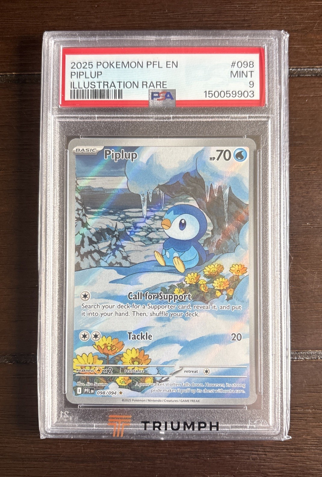 Pokémon Fiamme Fantastiche 2025 Illustrazione PIPLUP Rara #098 PSA 9 Come Nuova
