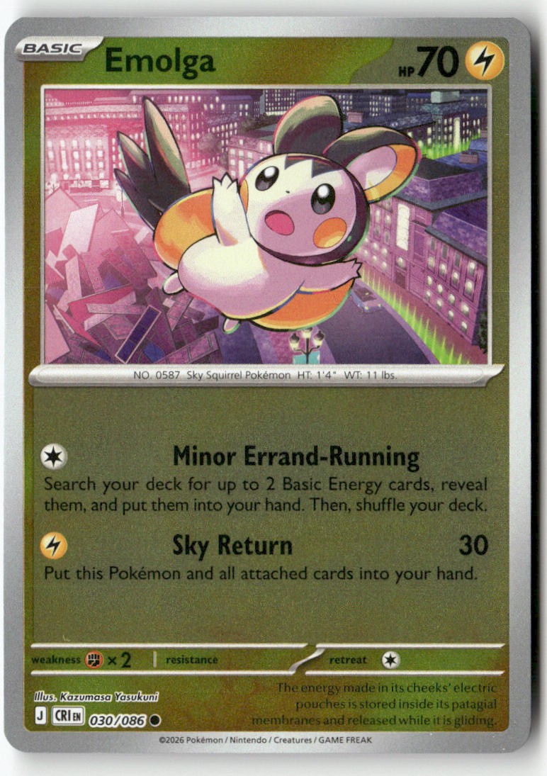 Emolga 030/086 Chaos Rising Reverse Holo Pokemon comune Kazumasa Yasukuni