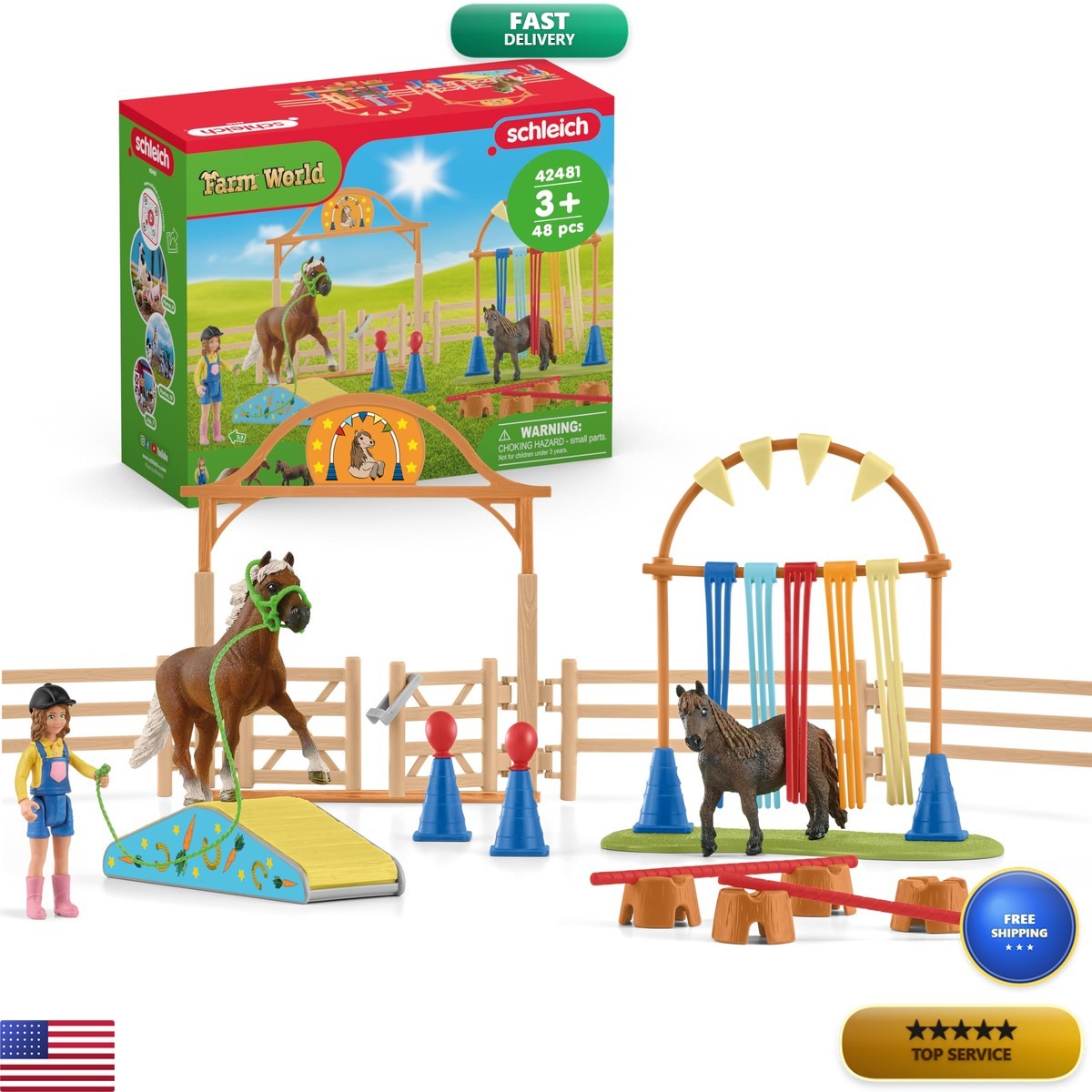 Schleich Farm World 48Pc Pony Agility Training Playset 42481 Kids 3+