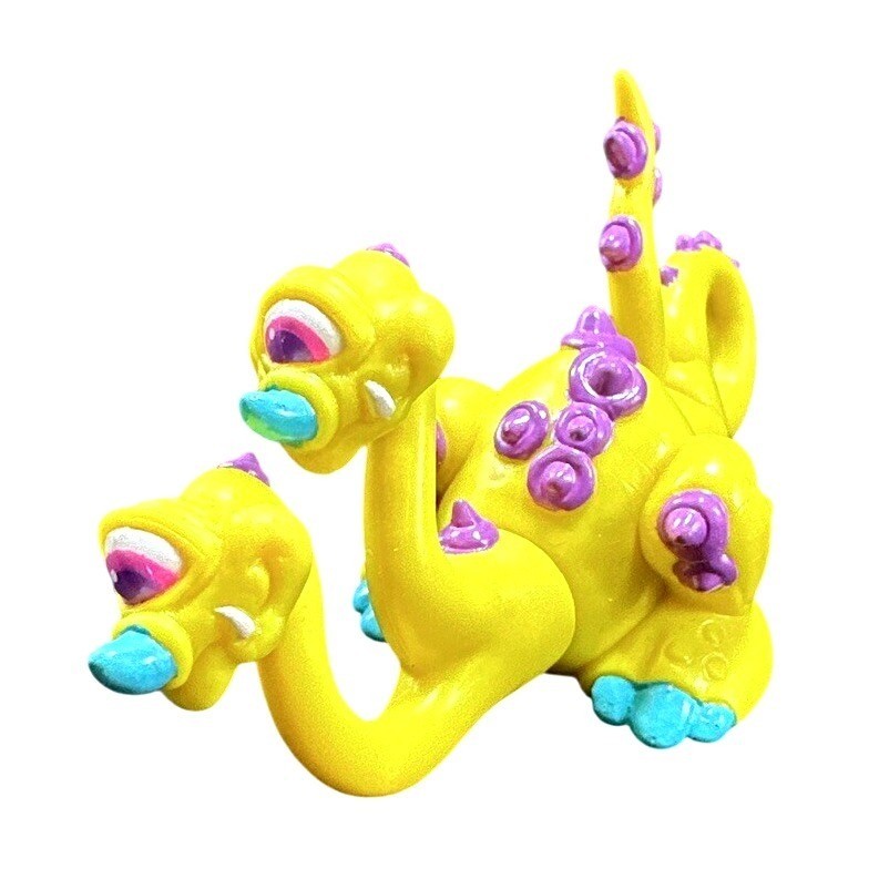 Yellow Two Headed Dragon Monster Toy Figure Purple Blue Accents