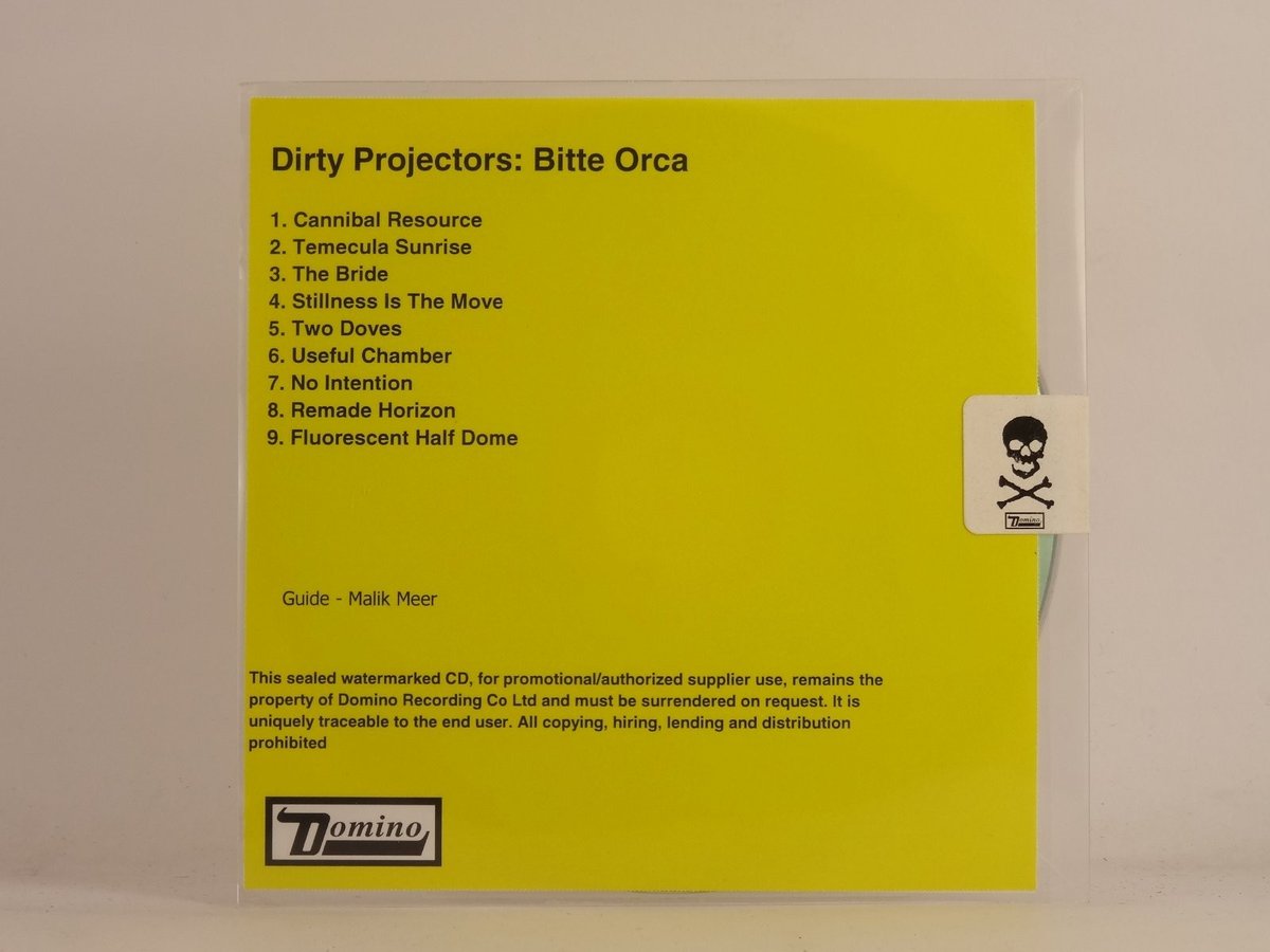 DIRTY PROJECTORS BITTE ORCA (538) 9 Track Promo CD Album plus Picture Sleeve DOM
