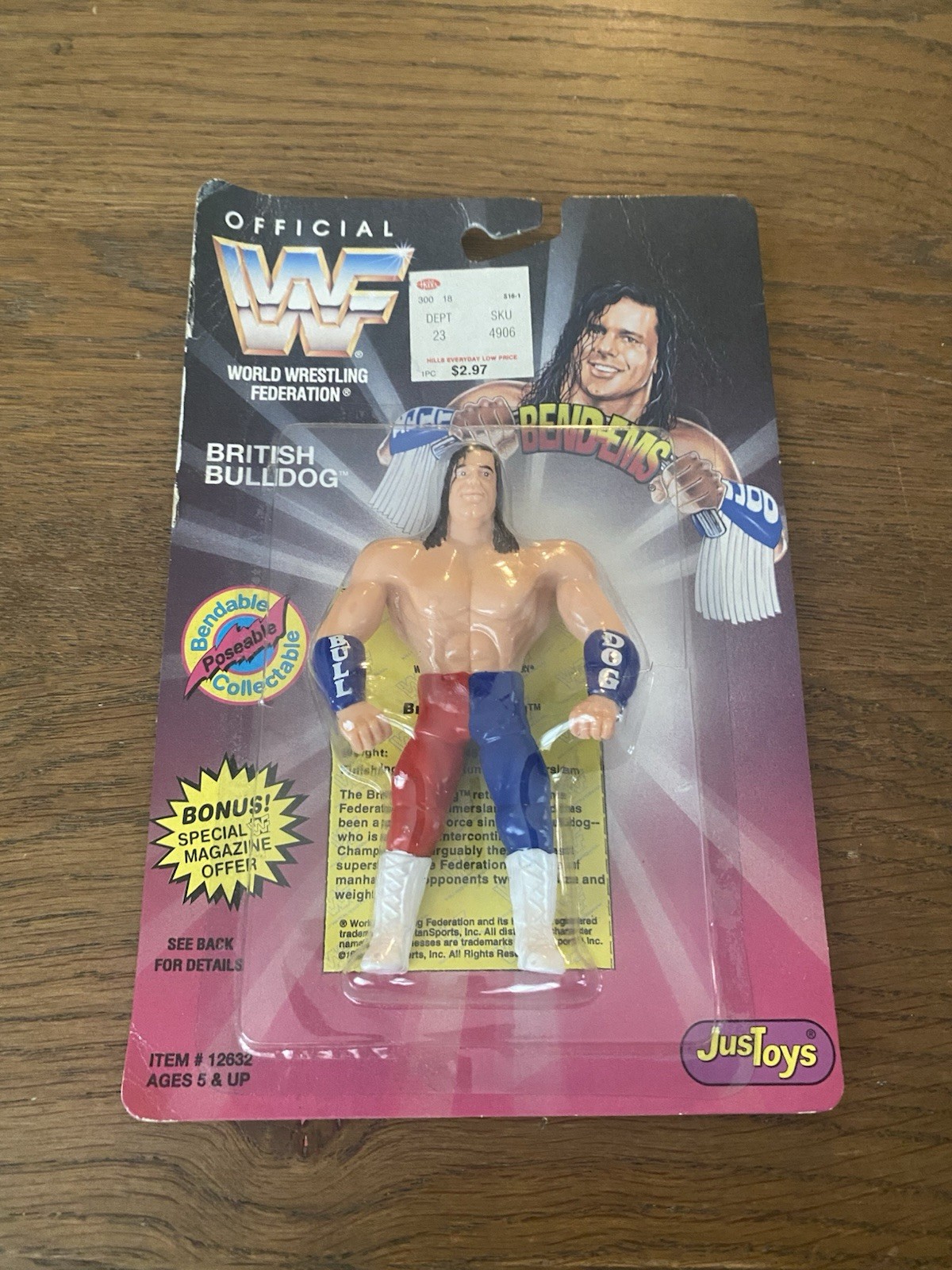 WWF Pieghevole/Poseable - "THE BRITISH BULLDOG" - Just Toys - 1995 su cartoncino