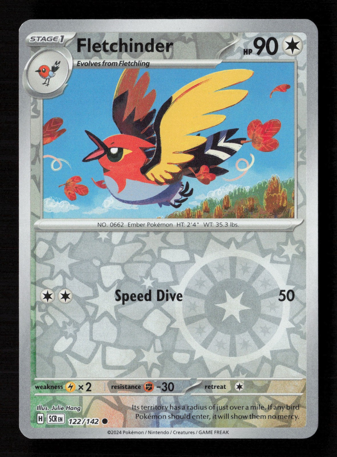 Carta Pokemon Fletchinder 122/142 Reverse Holo Corona Stellare