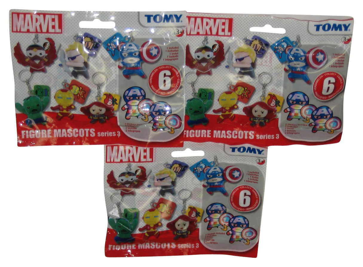 Lotto Portachiavi Marvel Tomy Figure Mascotte Serie 3 Mystery Blind Bag - (3 Casuali)