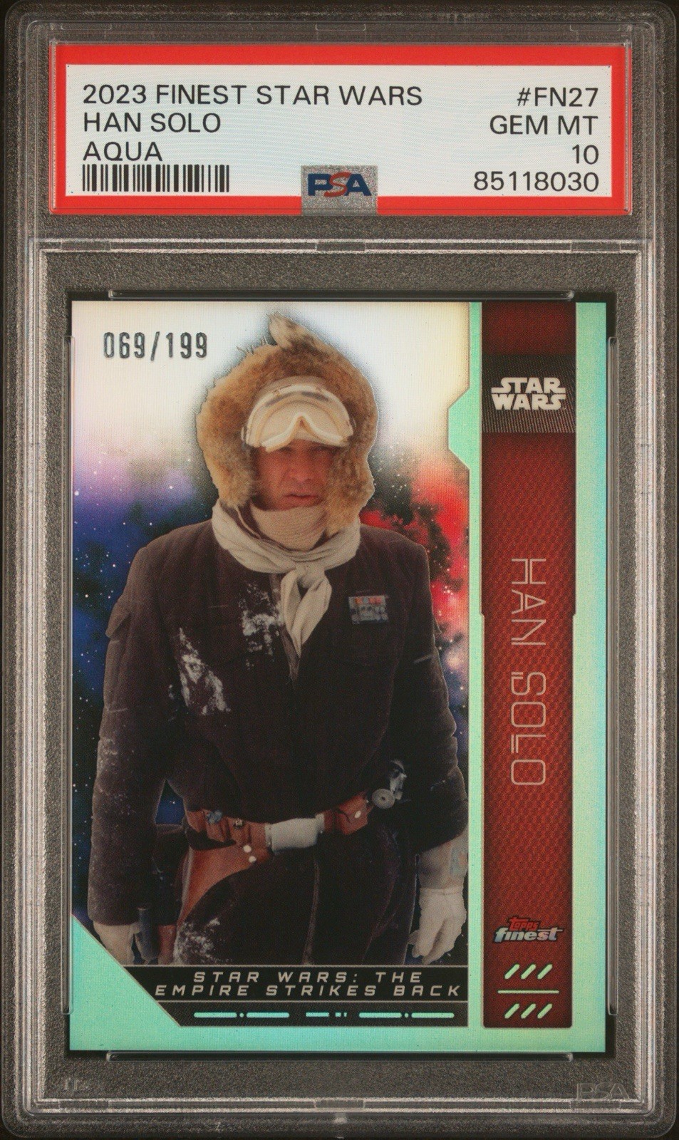 Topps 2023 Finest Star Wars Han Solo Aqua FN-27 /199 PSA 10