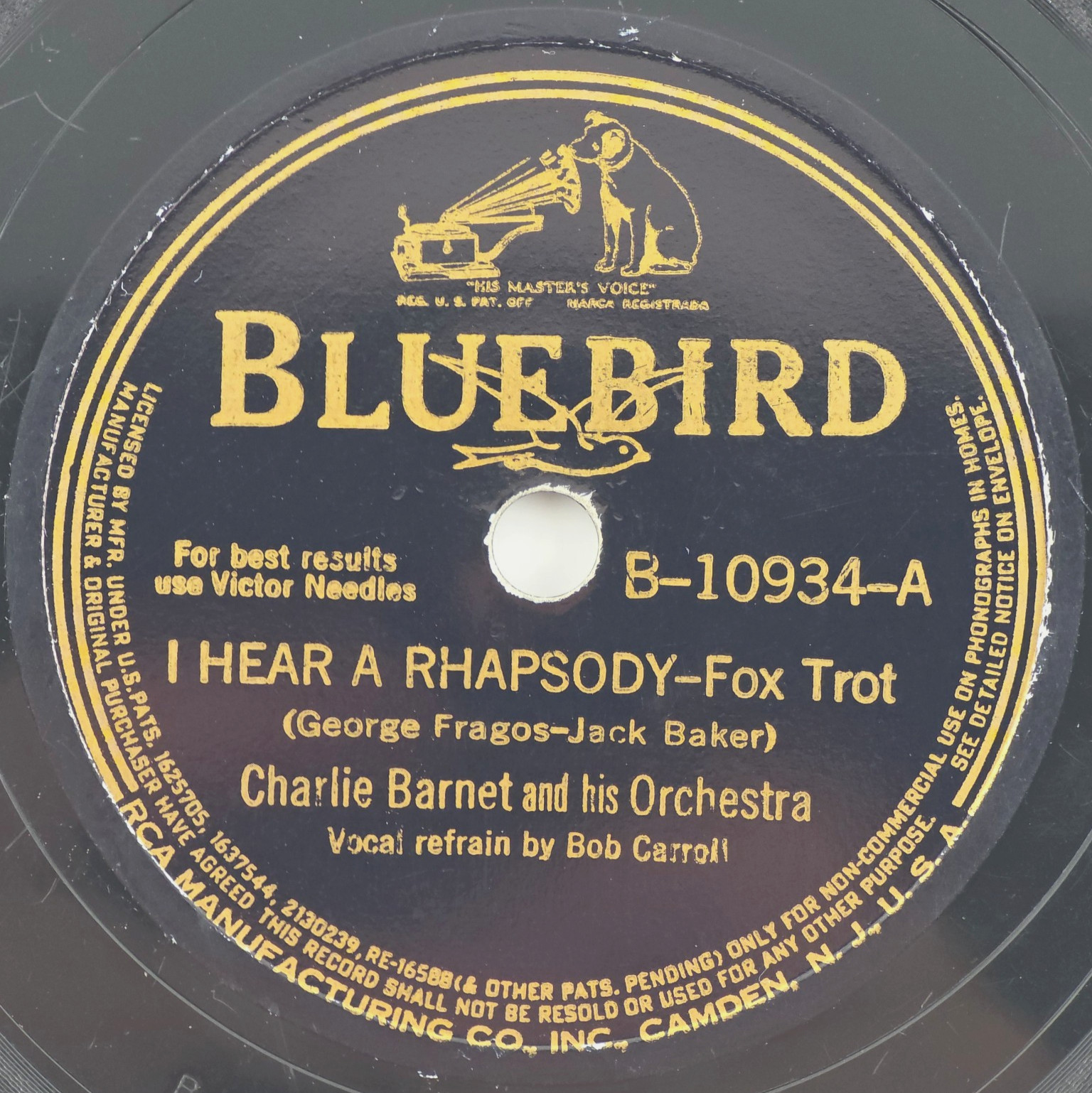 Charlie Barnet - I Hear A Rhapsody / The Moon Is Cryin' For Me 10" 78 rpm Record