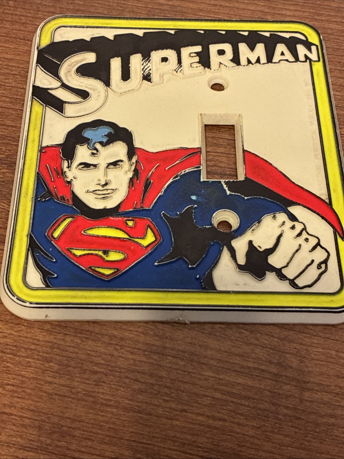 Vintage Super Friends Superman 3 Dimensionale Bagliore Nel Buio Luce Interruttore Placca