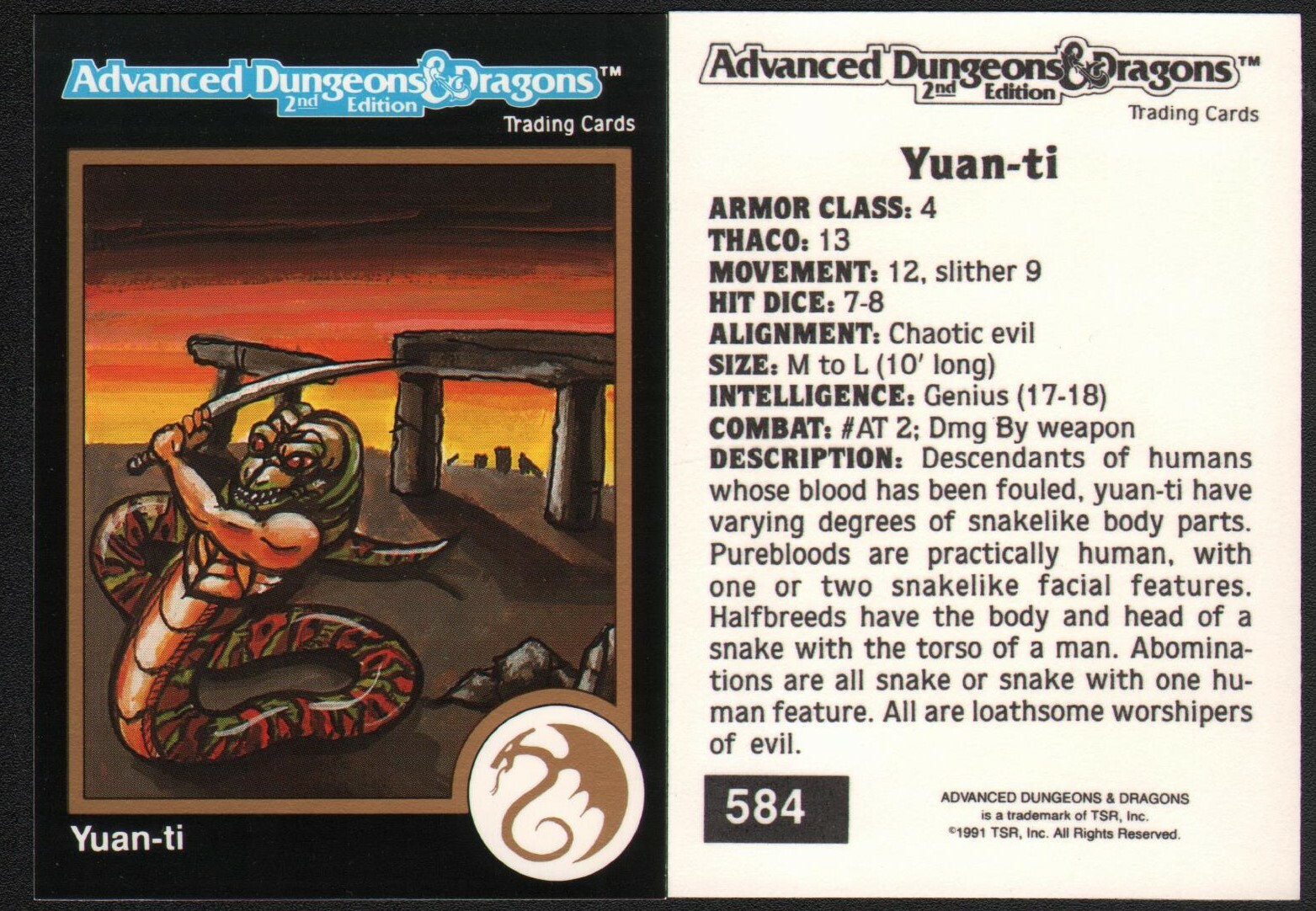 1991 TSR AD&D Gold Border Fantasy RPG Art Card #584 Dungeons & Dragons ~ Mostro