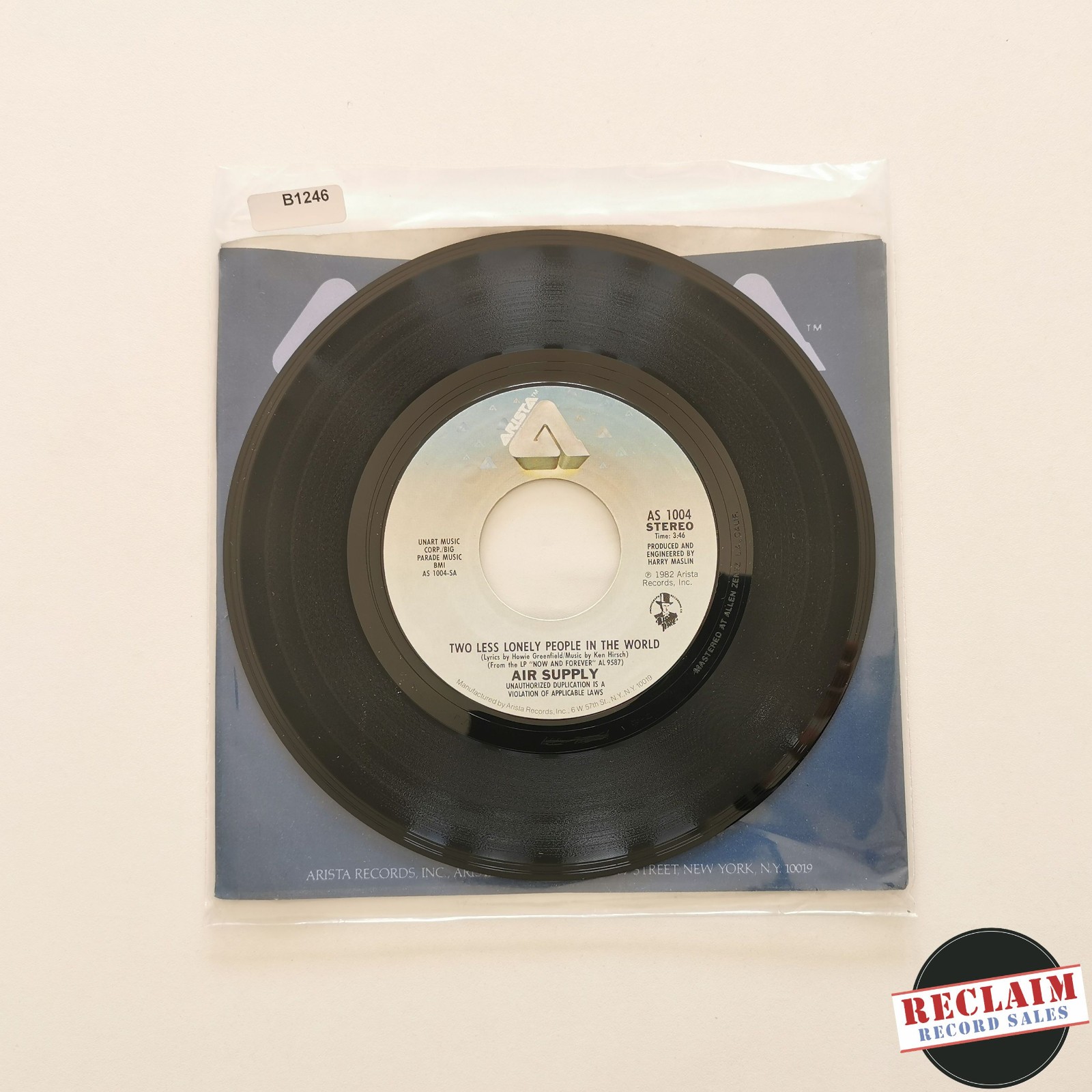 air supply - two less lonely people in the world 7" vinyl record VG