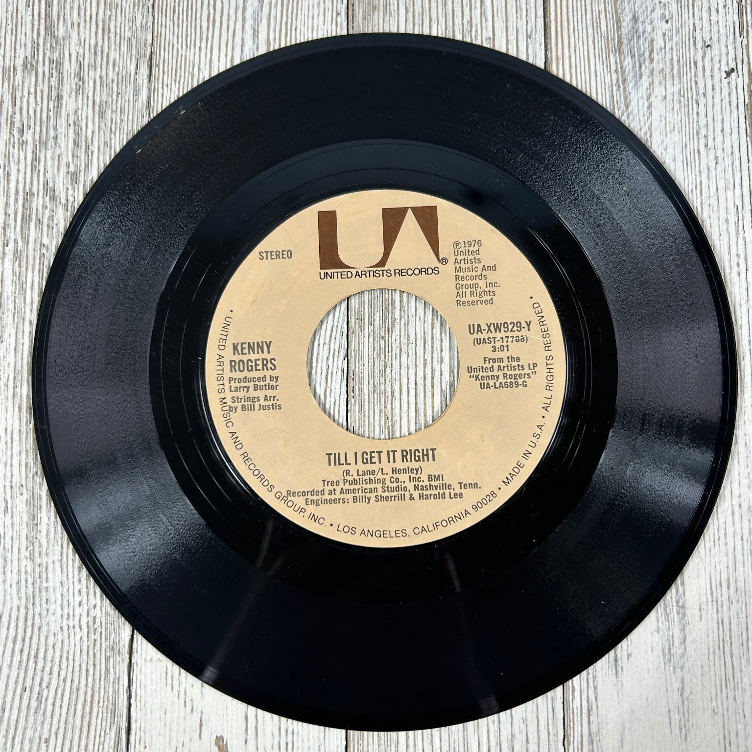 Kenny Rogers - Lucille / Till I Get It Right 7" Record 1976 UA Country 45 RPM