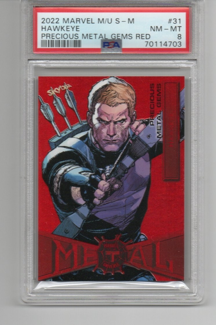 2022 SkyBox Marvel Metal Universe Hawkeye  #31 PMG Red  15/100  PSA 8 NM-MT