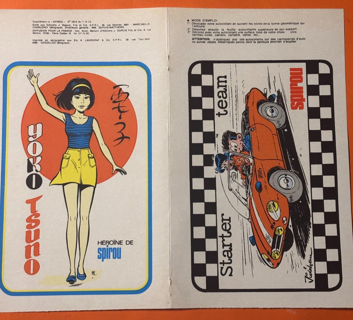 LELOUP JIDEHEM AUTOCOLLANTS YOKO TSUNO STARTER SUPPLEMENT SPIROU 1834 07.06.1973