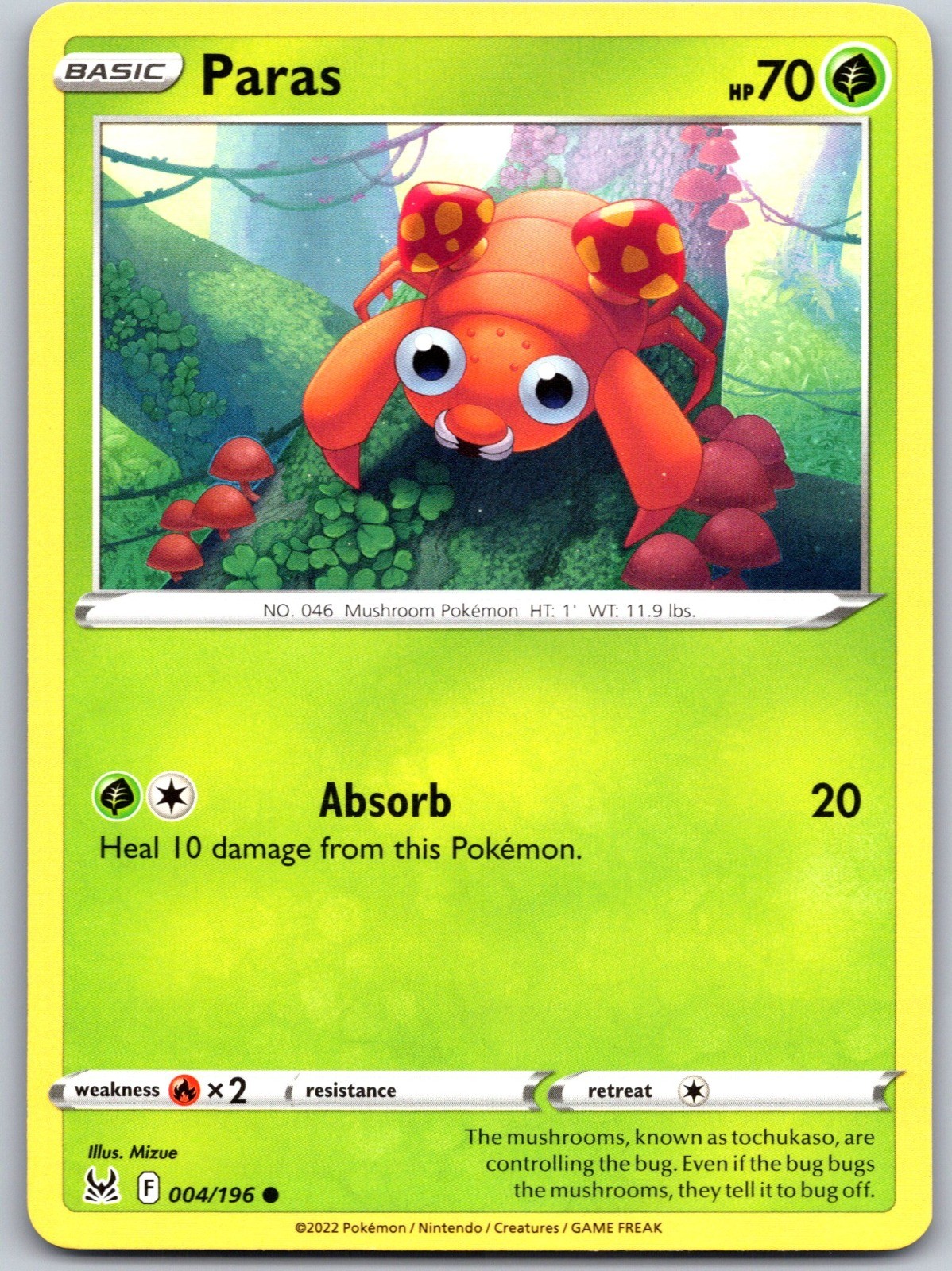 Paras 004/196 NM Non Holo SWSH11: Origine Perduta Pokemon Mizue 2022