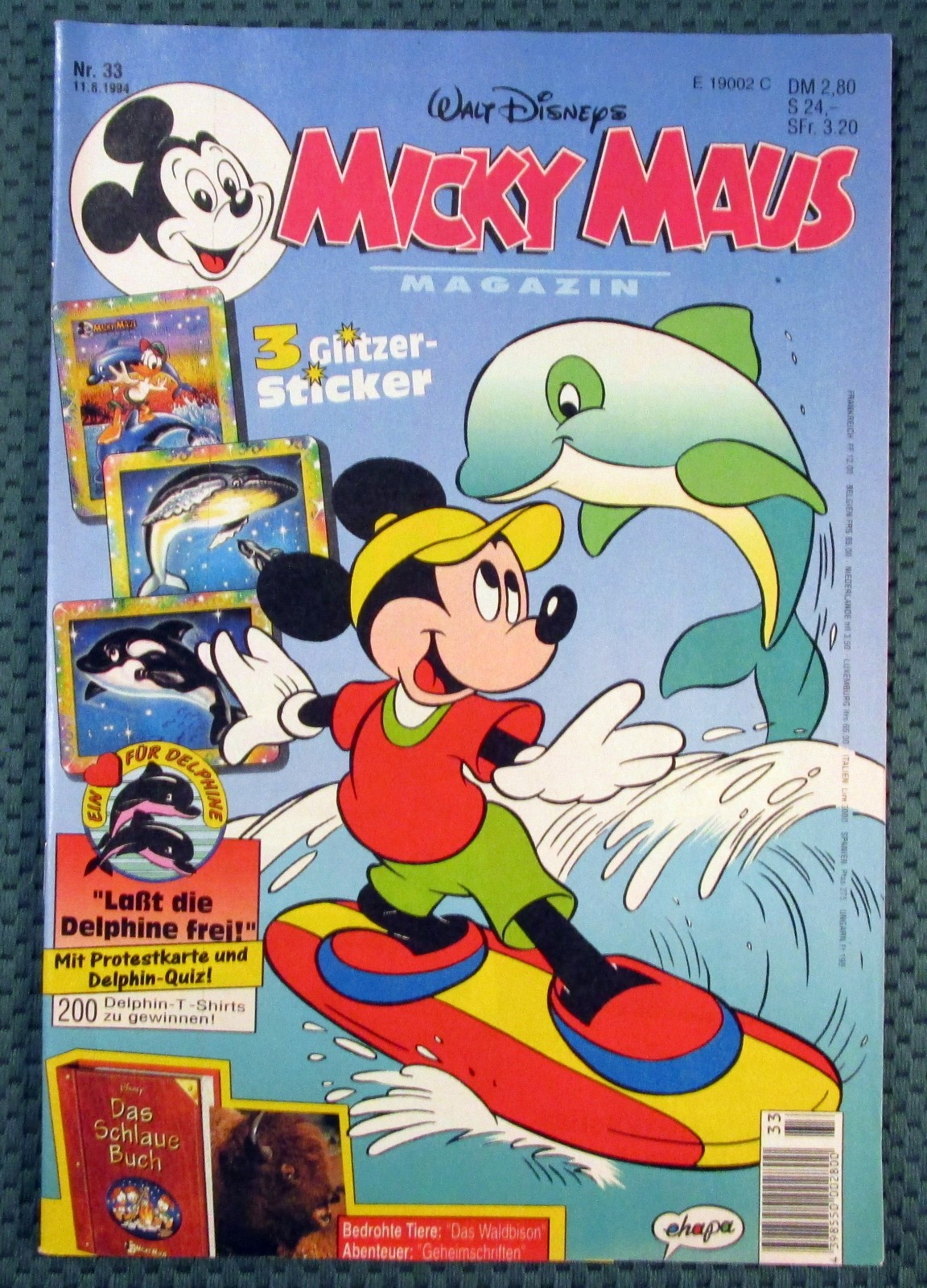 Topolino 1994 fascicolo #33 dell'11 agosto 94 + supplemento 3 pz glitter, libro intelligente