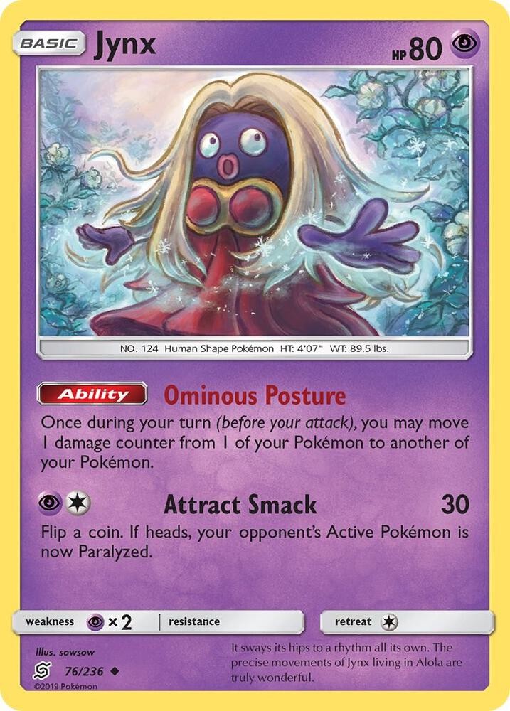 Jynx #76/236 Sm - Unified Minds Uncommon Pokemon TCG LP