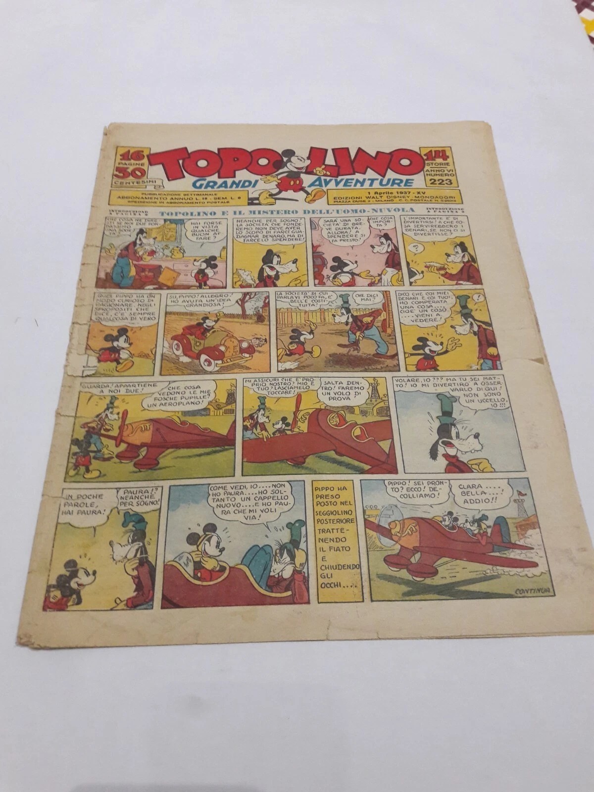 TOPOLINO Giornale n. 223 del 1 aprile 1937 Mondadori Originale !  Z42