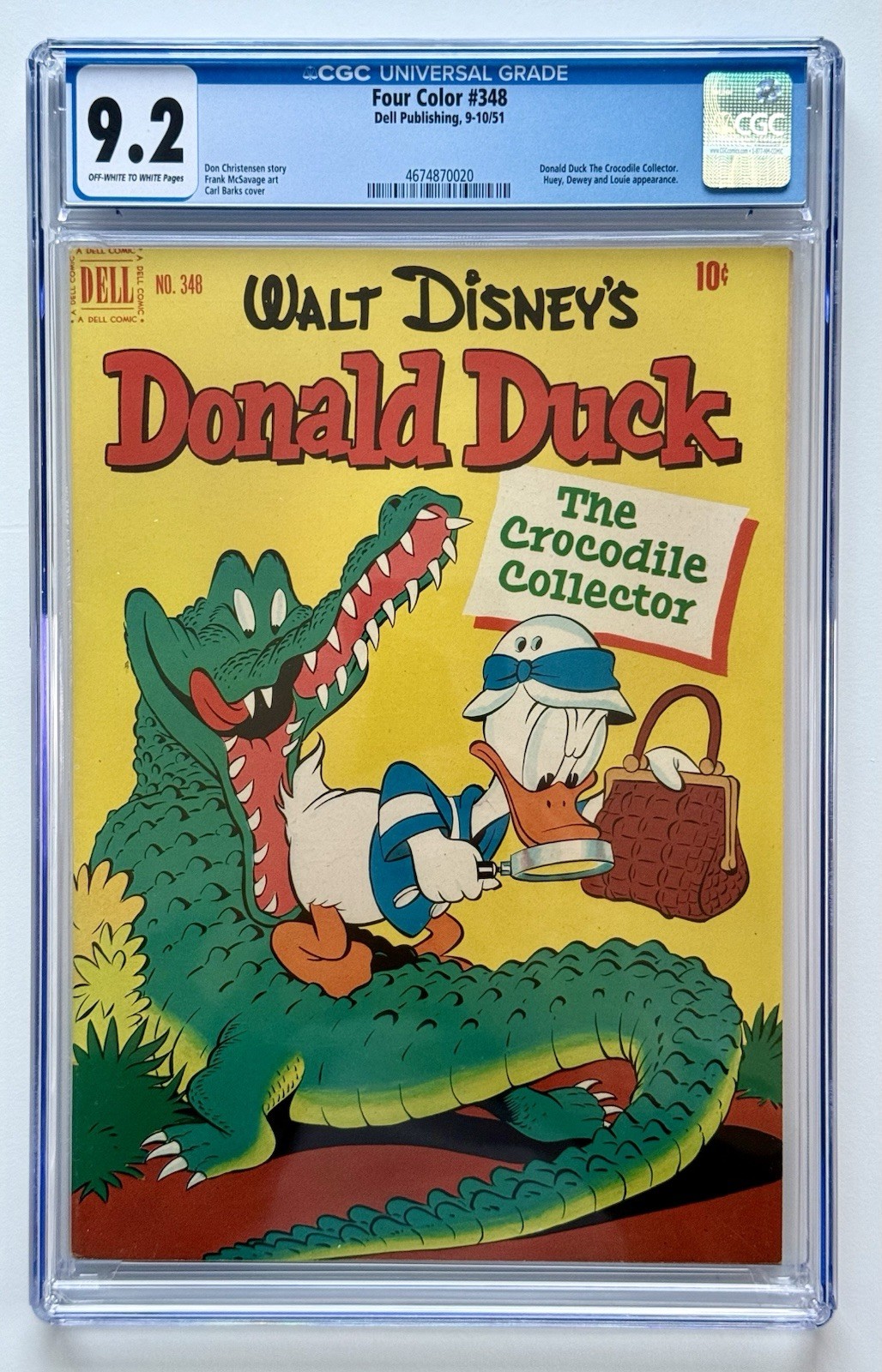 QUATTRO COLORI 348 ◉ CGC 9.2 * DONALD DUCK * CARL BANKS * DELL 1951 * CLASSIC QUASI NUOVO 👀