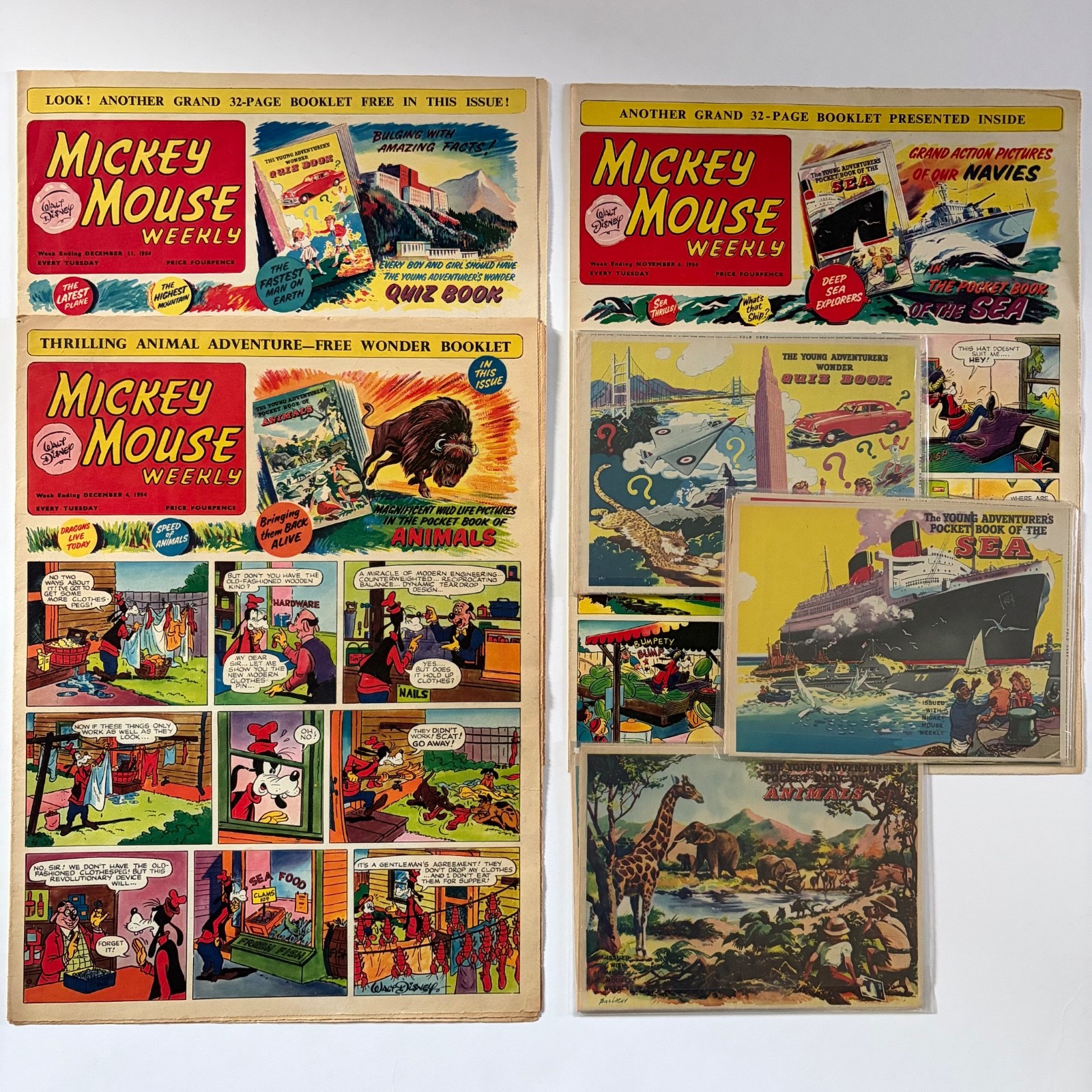 Vinatge Mickey Mouse Weekly Comic - Oldhams - 3 Issues - 1954 - With Free Gifts
