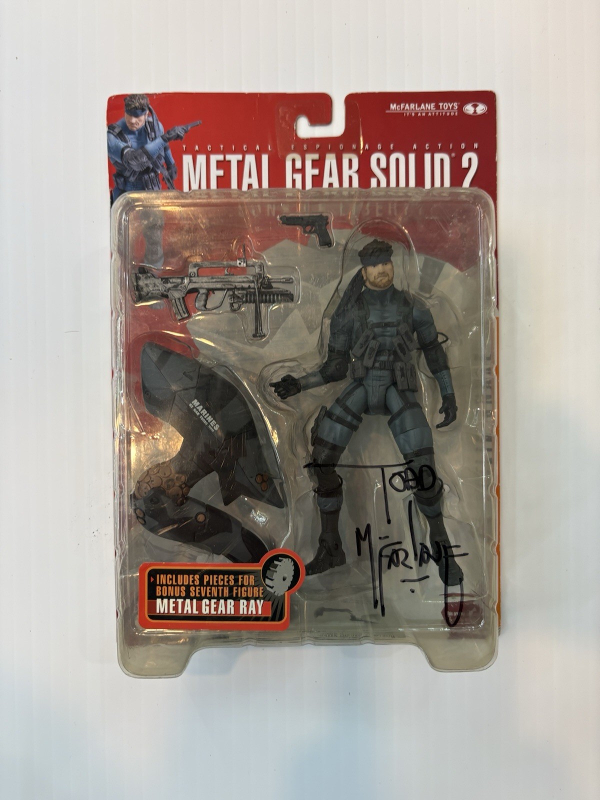 McFarlane Toys Metal Gear Solid 2 Solid Snake Figura FIRMATO Todd McFarlane MOC