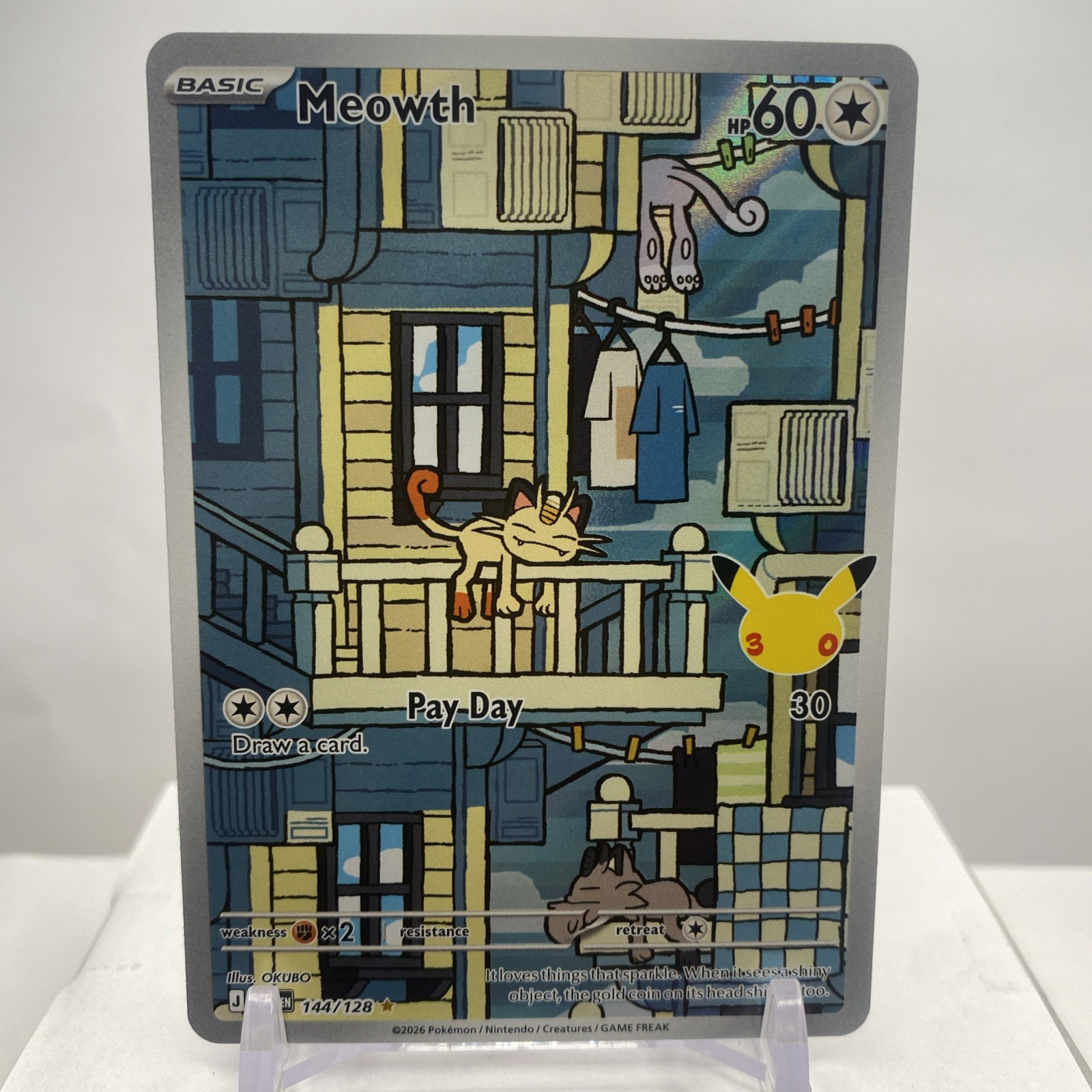 2026 Meowth 144/128 IR Pokemon 30° Anniversario Illustrazione Rara NM TCG