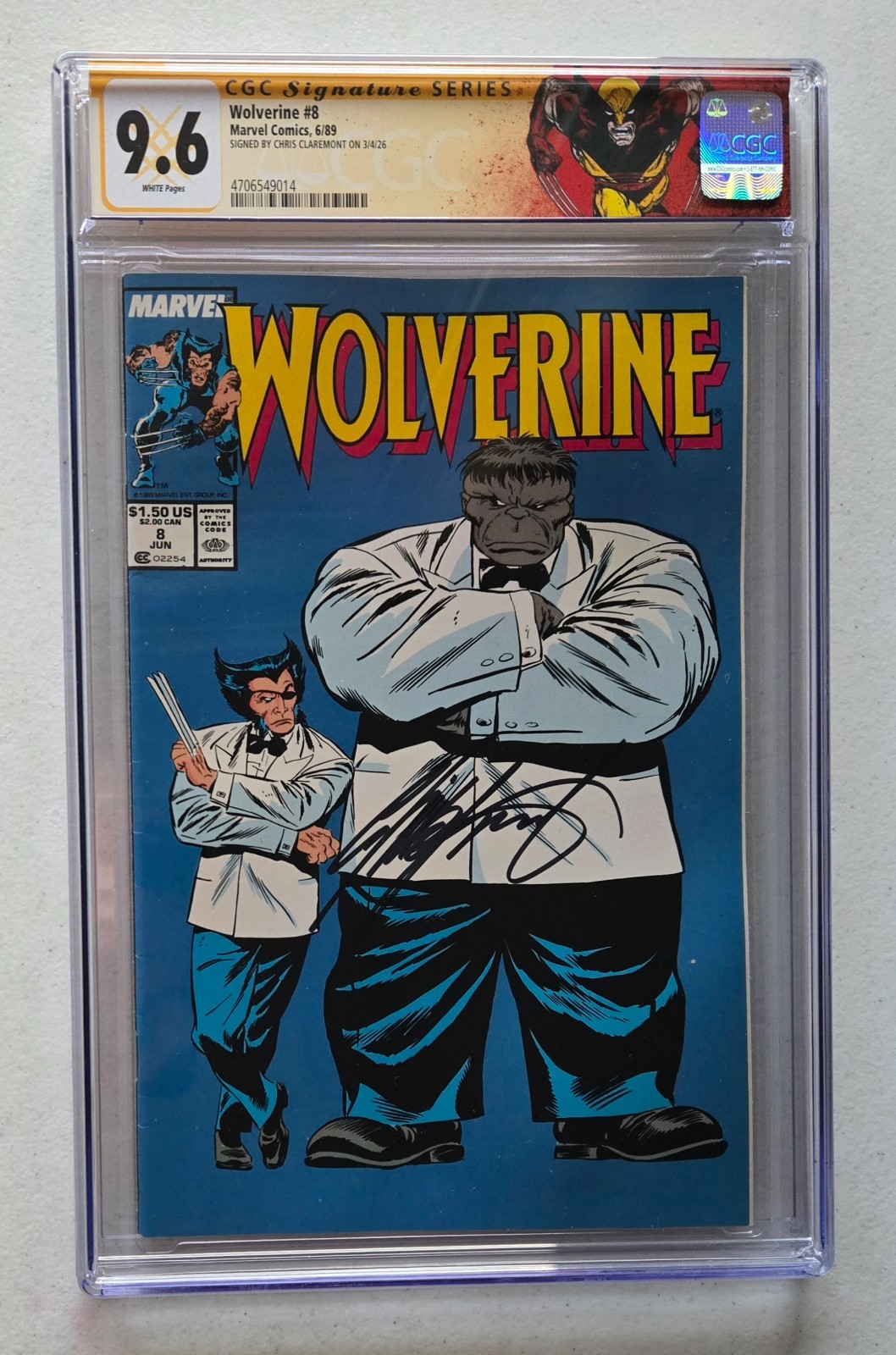 Wolverine #8 (1989) CGC 9.6 firmato da Chris Claremont patch Joe Fixit Hulk fumetto