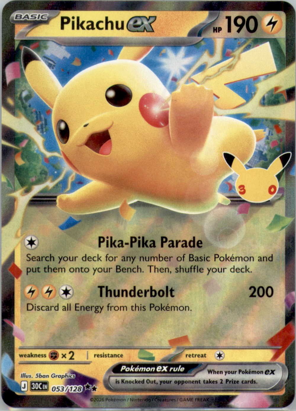 ME: 30th Celebration #053/128 Pikachu ex