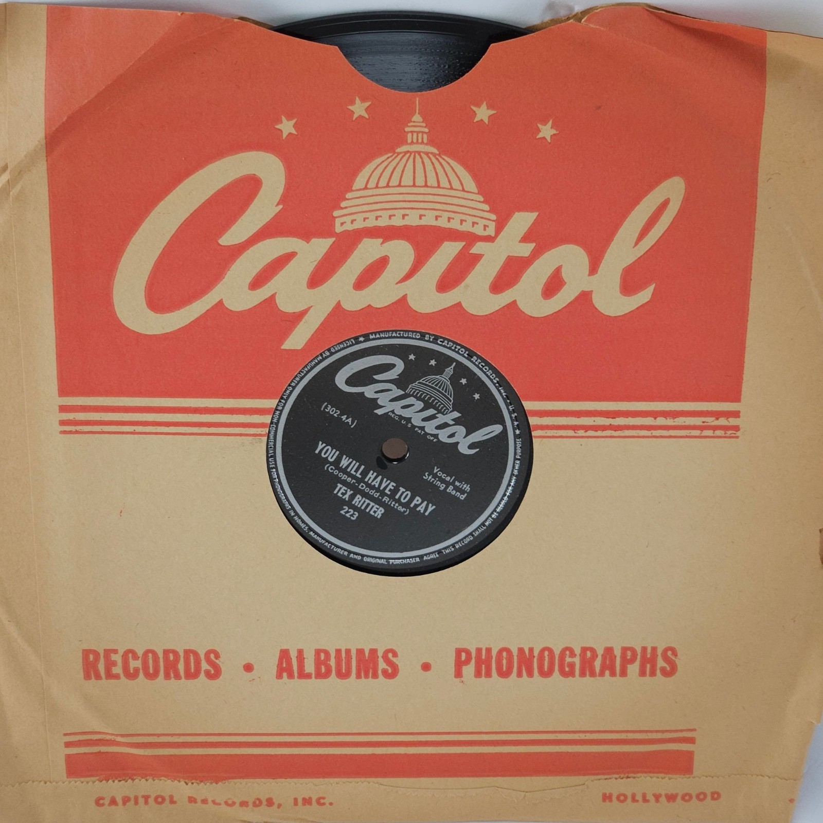 Capitol 78 RPM 10" 223 Christmas Carols By The Old Corral / You Will Have To Pay