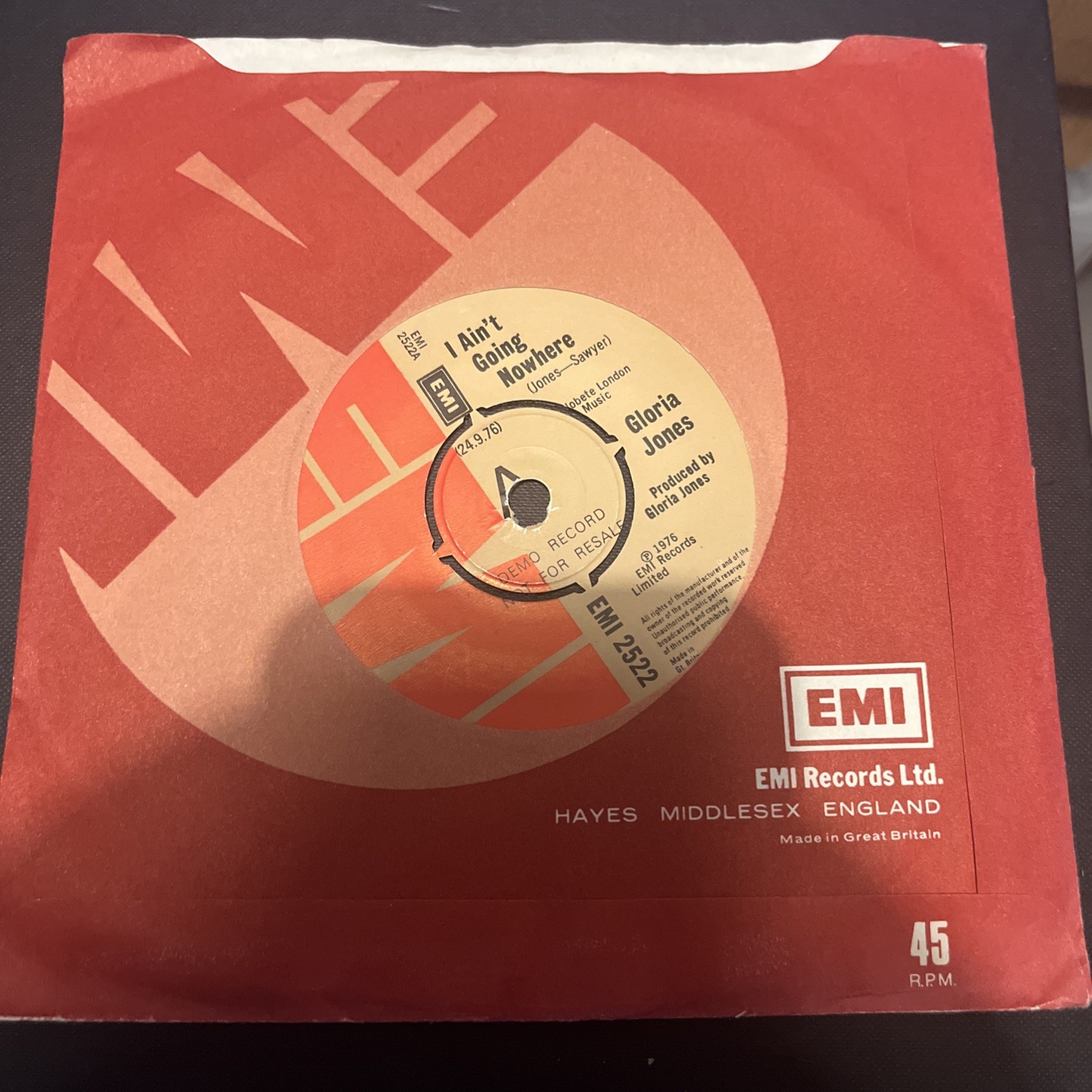 Gloria Jones - I Ain't Going Nowhere (7", Single, Promo)