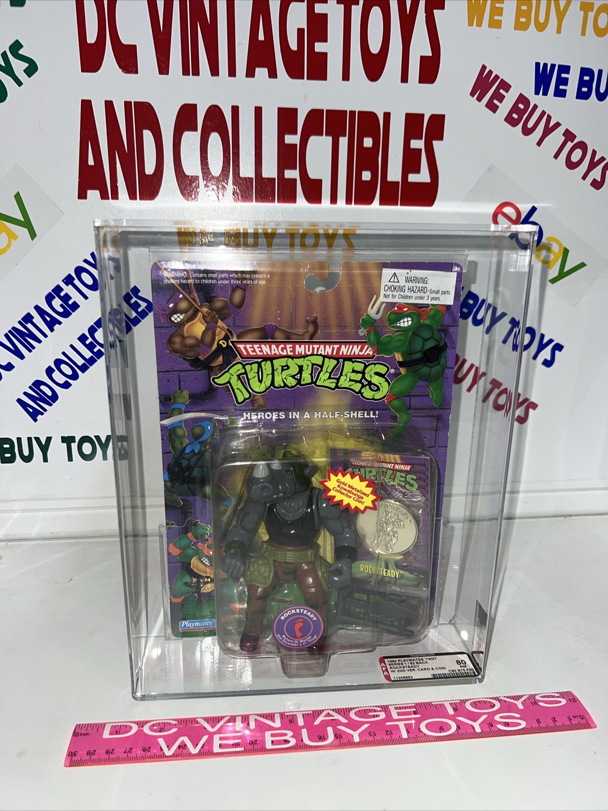 Figurina AFA 80 TMNT 1994 Tartarughe Ninja ROCKSTEADY con moneta e carta MOC sigillata 🔥